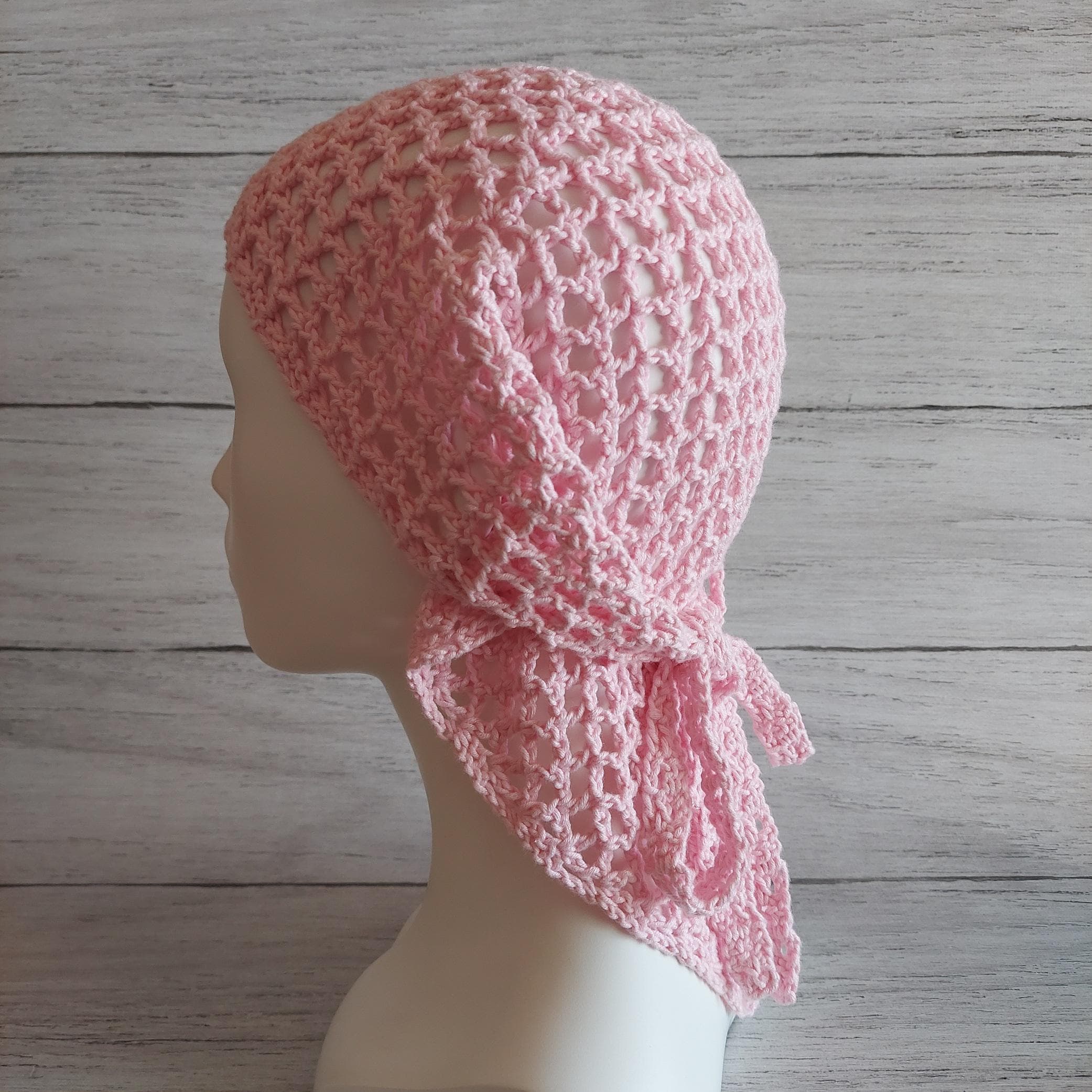 FILET CROCHET PATTERN for a lightweight summer hooded kerchief worn over long or curly hair to hold it in place. A modern combo of a basic lace bandana, a trendy mesh durag and a vintage ‘Babushka’ head scarf is a perfect Bad Hair Day Hat!