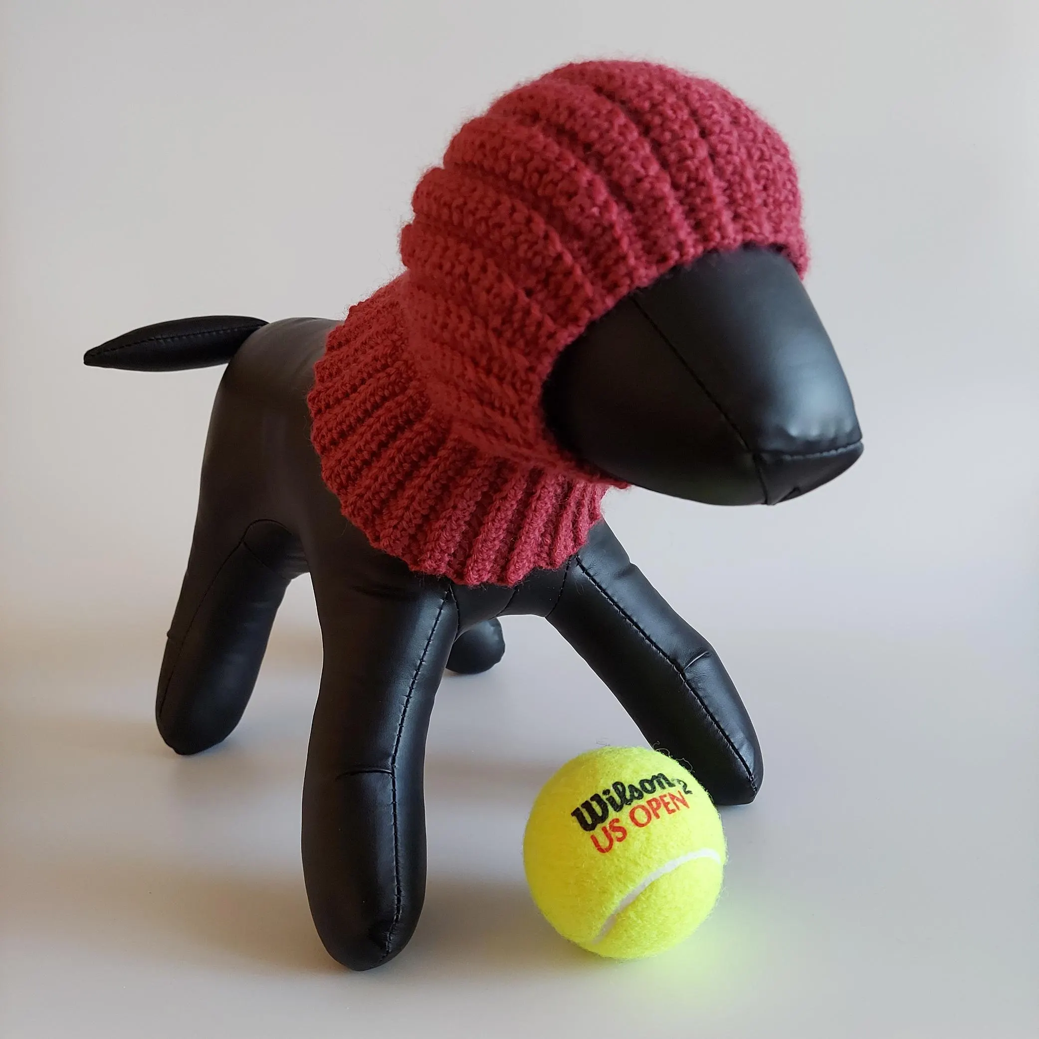 Adjustable crochet pattern for Small and Medium dogs cozy accessory - Hooded Snood Balaclava Hat that will keep your pet ears and neck warm and protected from wind and cold.