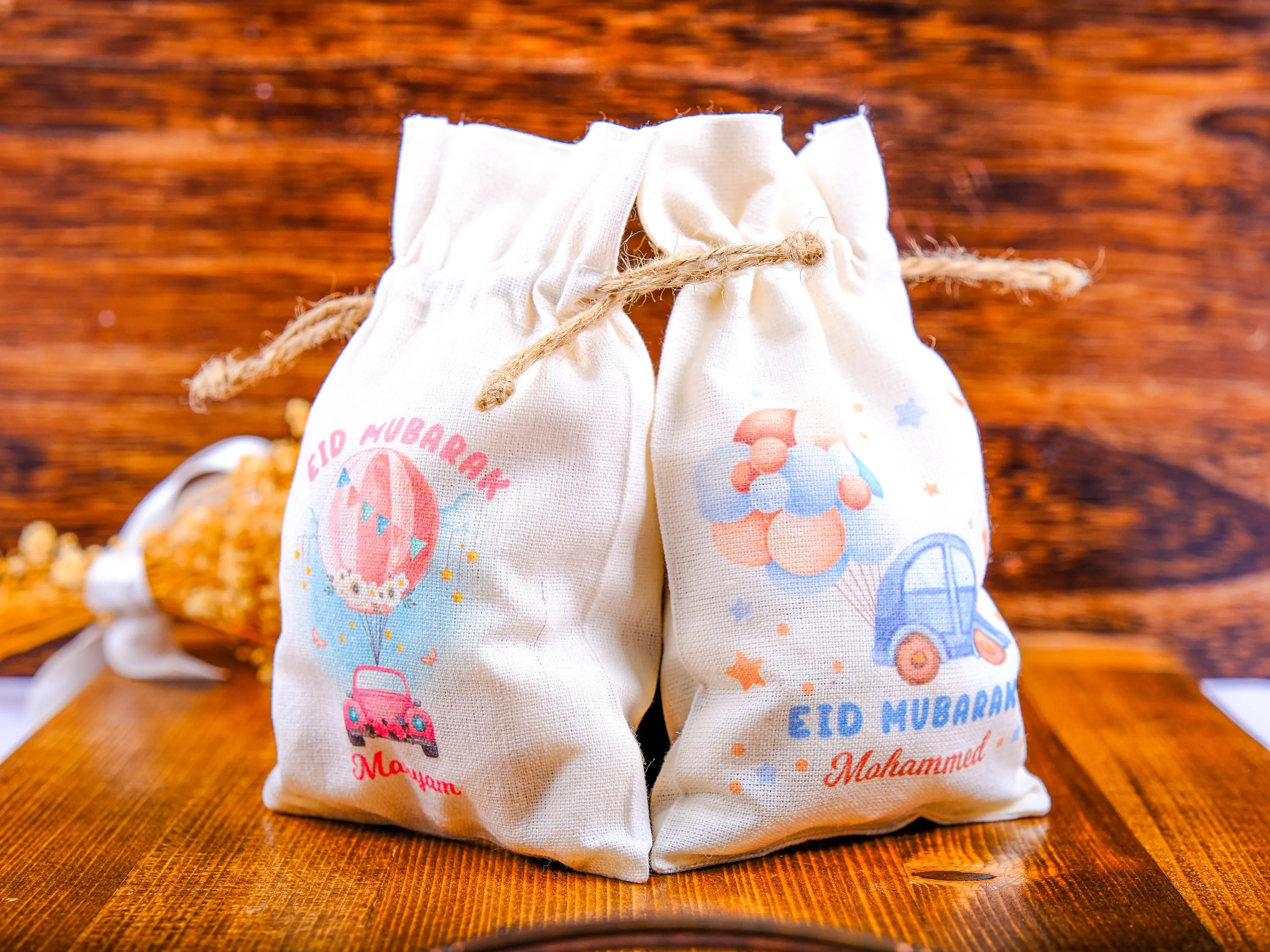 Personalized Eid Gift Bag for Kids - Custom Ramadan Favor Pouch - Islamic Party Goodie Bag - Cotton Treat Bag with Name - Gif Bag for Guests