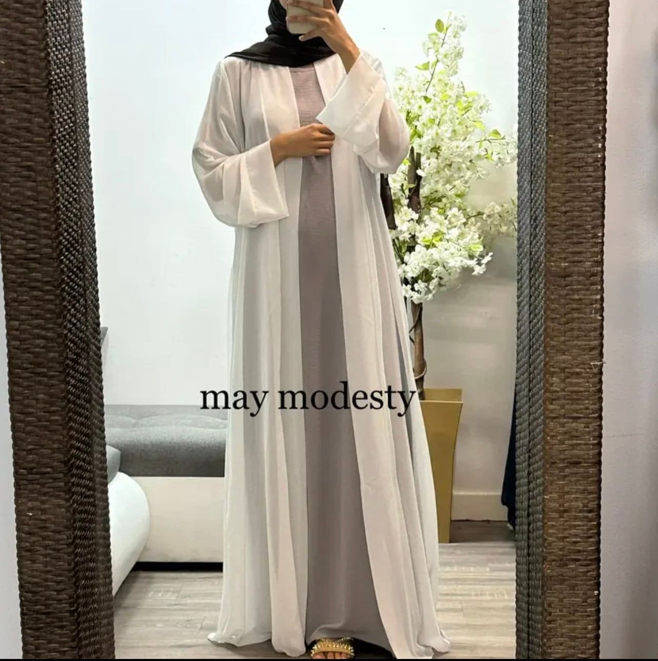 chiffon open abaya with belt