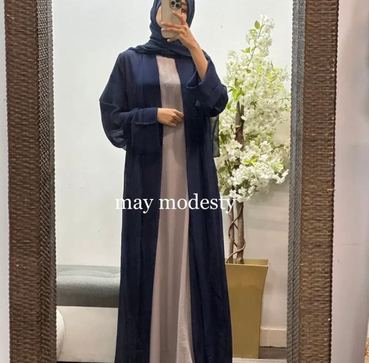 chiffon open abaya with belt - image 4