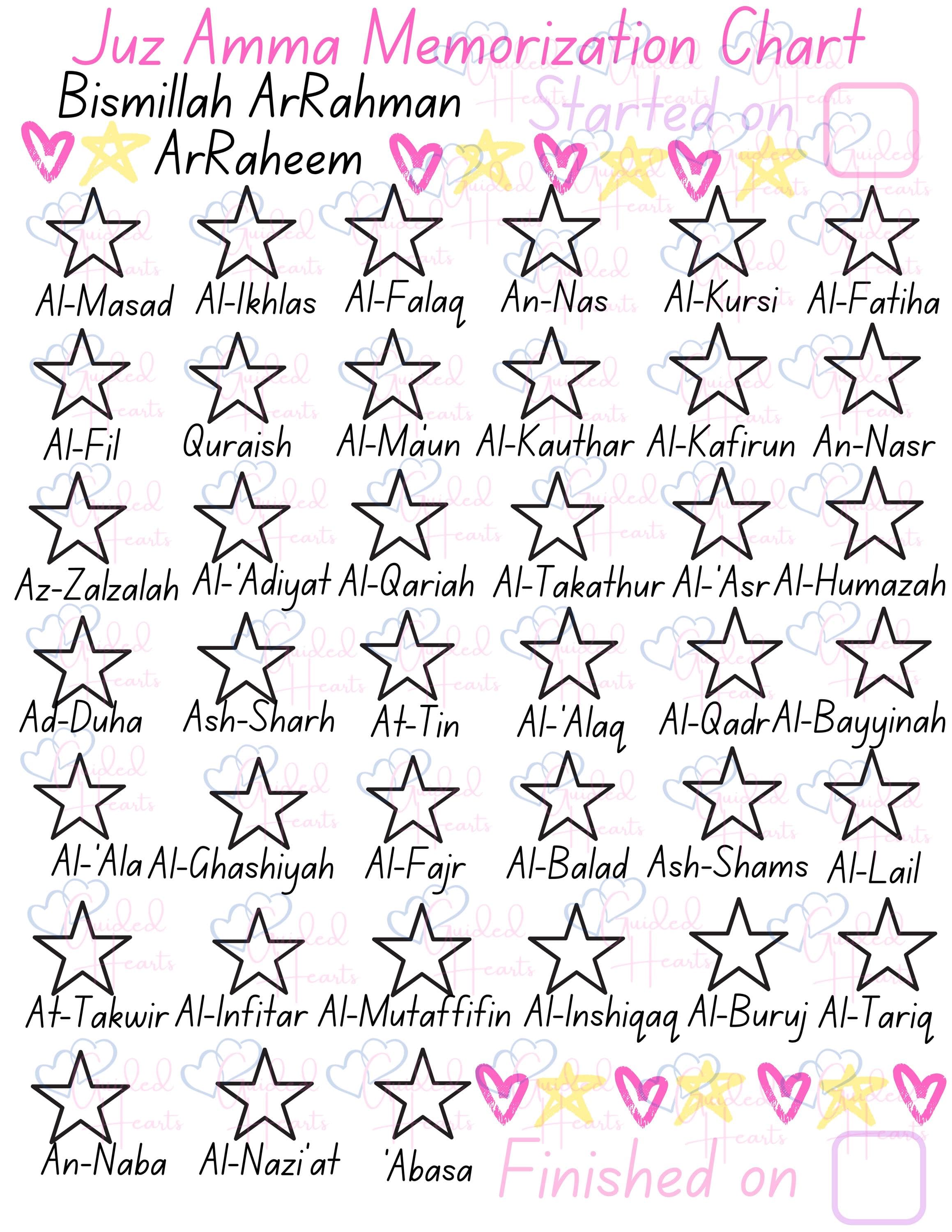 Girl Juz Amma Memorization Tracker for Girl Quran Memorzation Tracker for Girl Daily Quran Tracker for Girl Quran memorization Chart