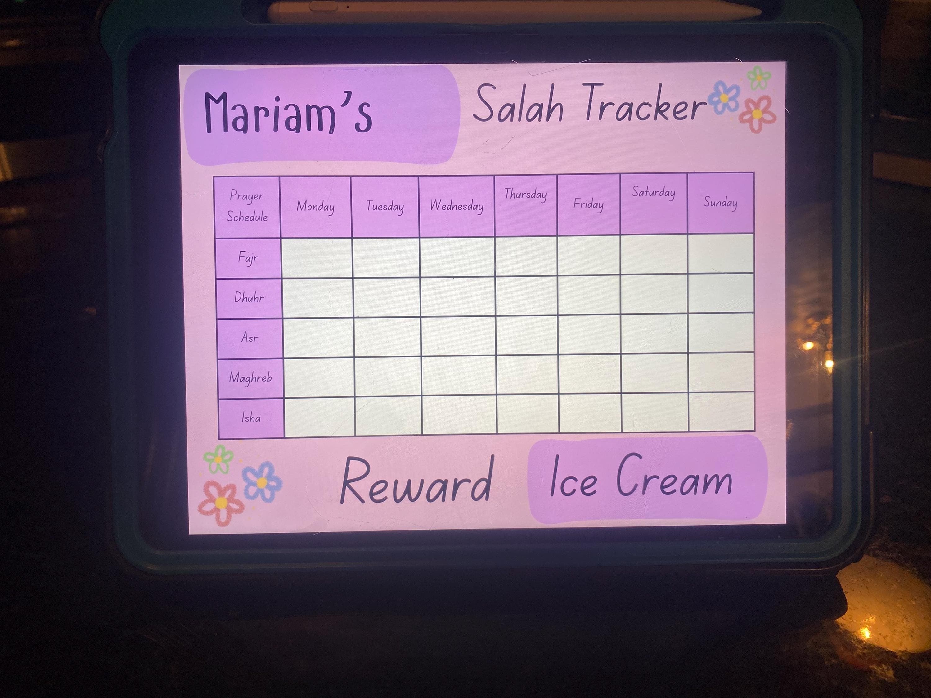 Personalized Name Islamic Prayer Schedule Personalized Salah Tracker for Girls Personalized Salah Routine Chart Personalized Muslim Prayer