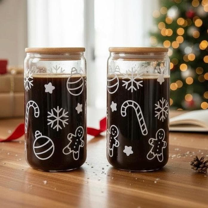 Christmas Glass Cup | Gold Festive Design, Holiday Drinkware
