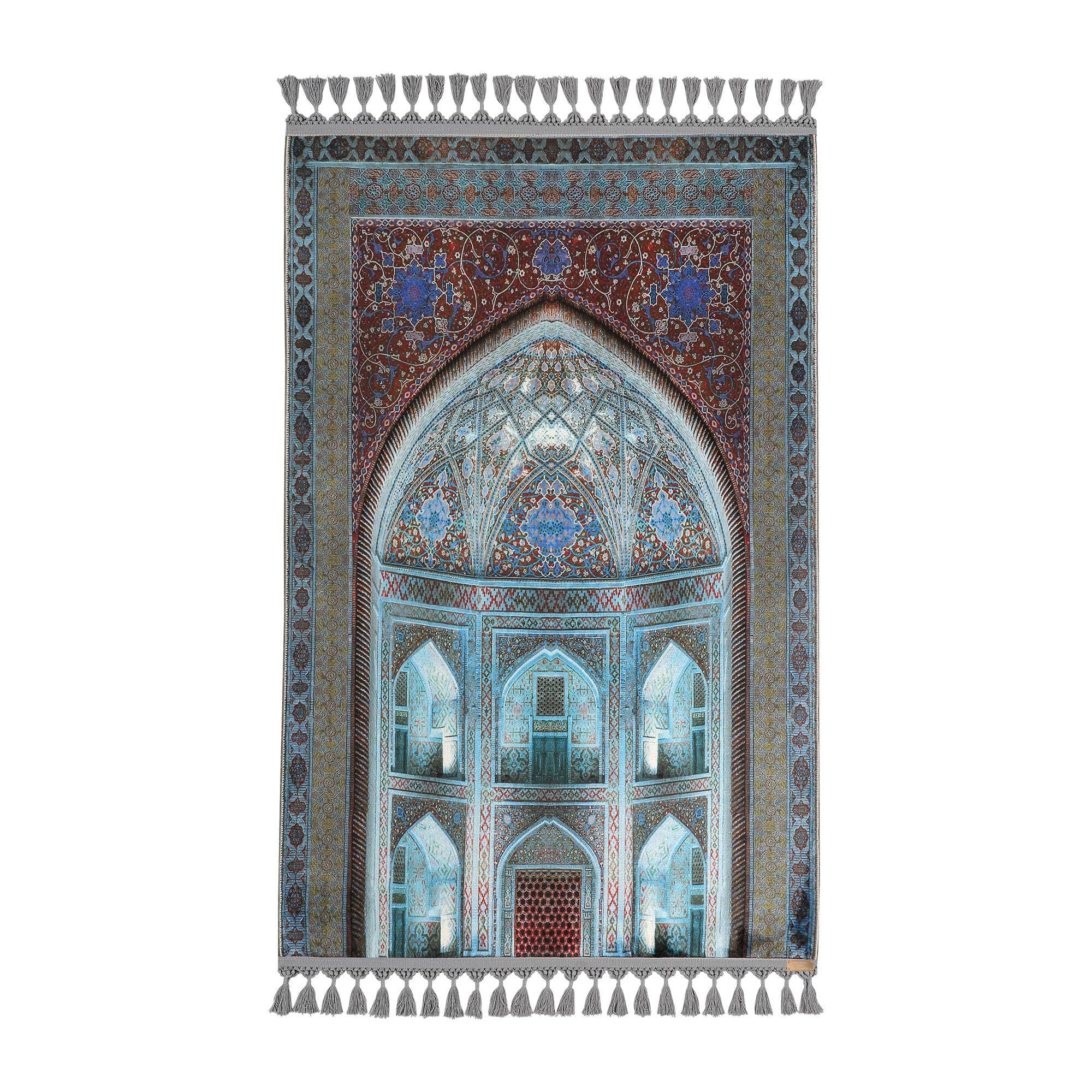 Blue Prayer Mat Mihrab Islamic Muslim Gift Gebetsteppich Soft Silky Surface Prayer Rug