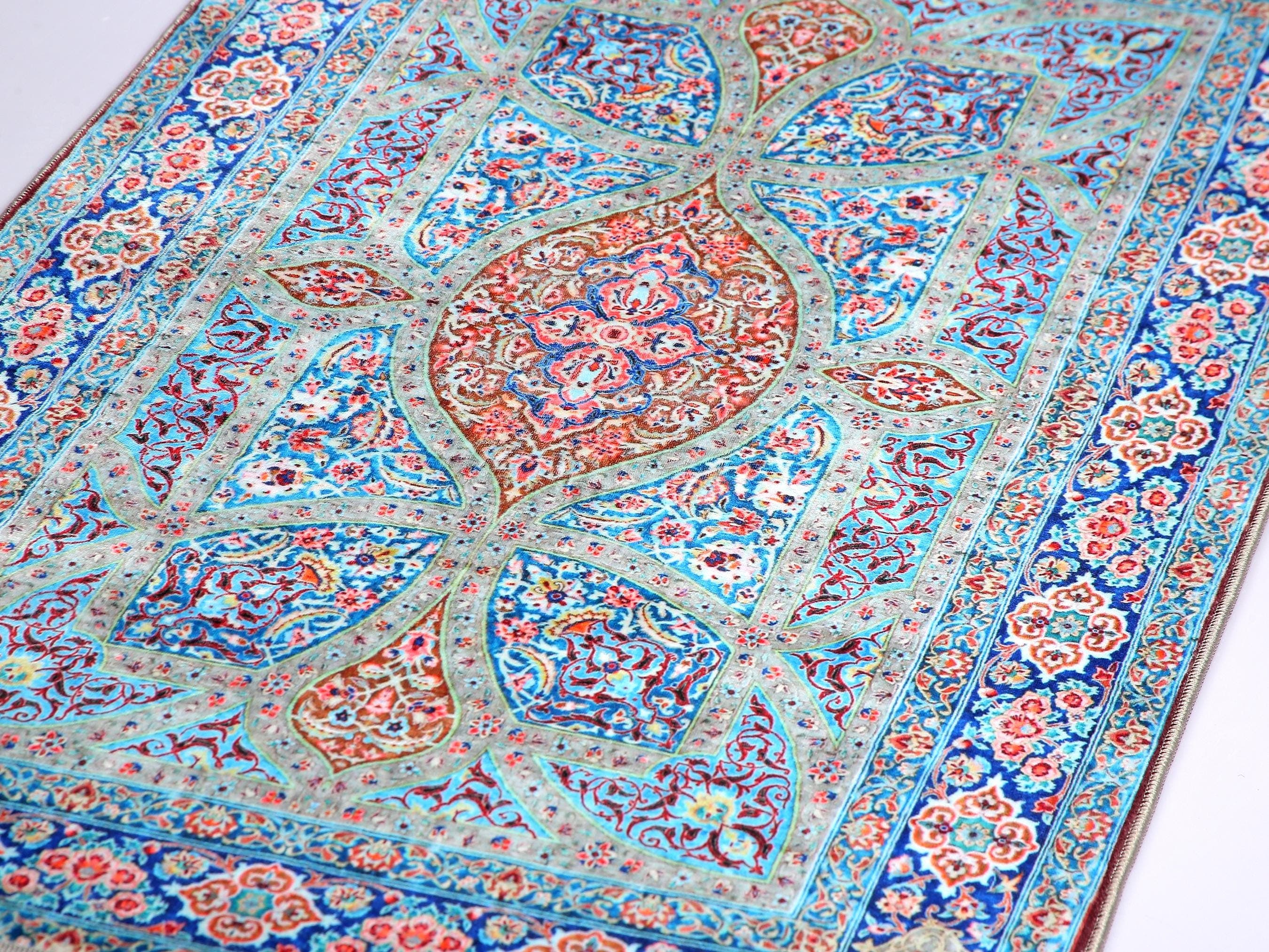 Prayer Mat Turkish Blue Prayer Rug: Soft Silk Luxury Islamic Gift Arabian Carpet - image 4