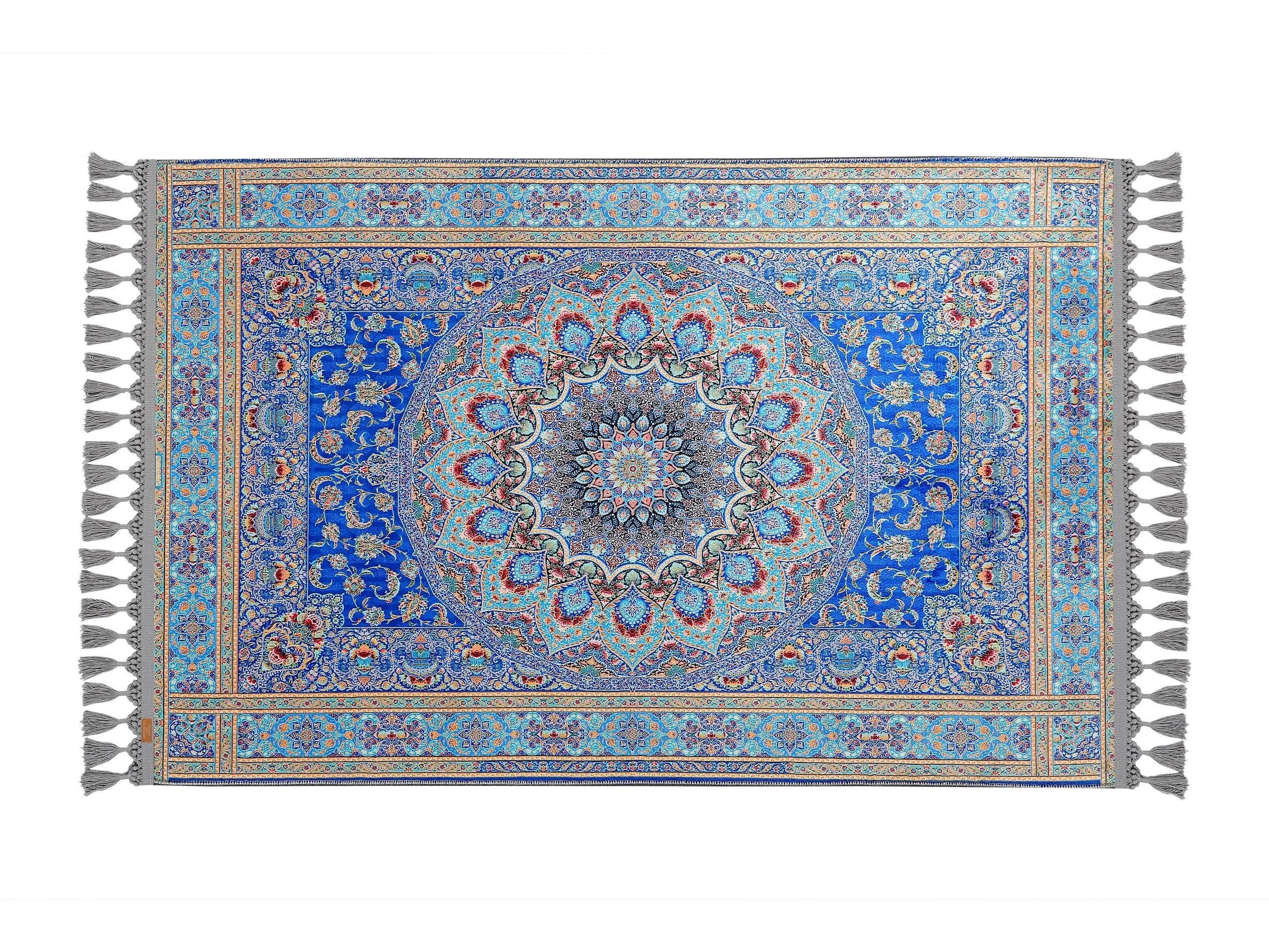 📐 80x125 cm (2'7"x4'1") – Ideal for Daily Salah  
🧵 Thickness: 7 mm | ⚖️ Weight: 1.738 kg/m²  
🪑 Non-slip Cotton Base – Secure on All Floor Types  
🧺 Machine Washable at 30°C | Robot Vacuum Compatible  
🎨 Fade-Resistant Floral Print in Soft Blue – Elegant & Vibrant  
🌍 Made in Istanbul, Turkey by Prayer Rug Lux  
🎁 Gift for Eid, Mom, Sister, Aunt – Custom Sizes Available