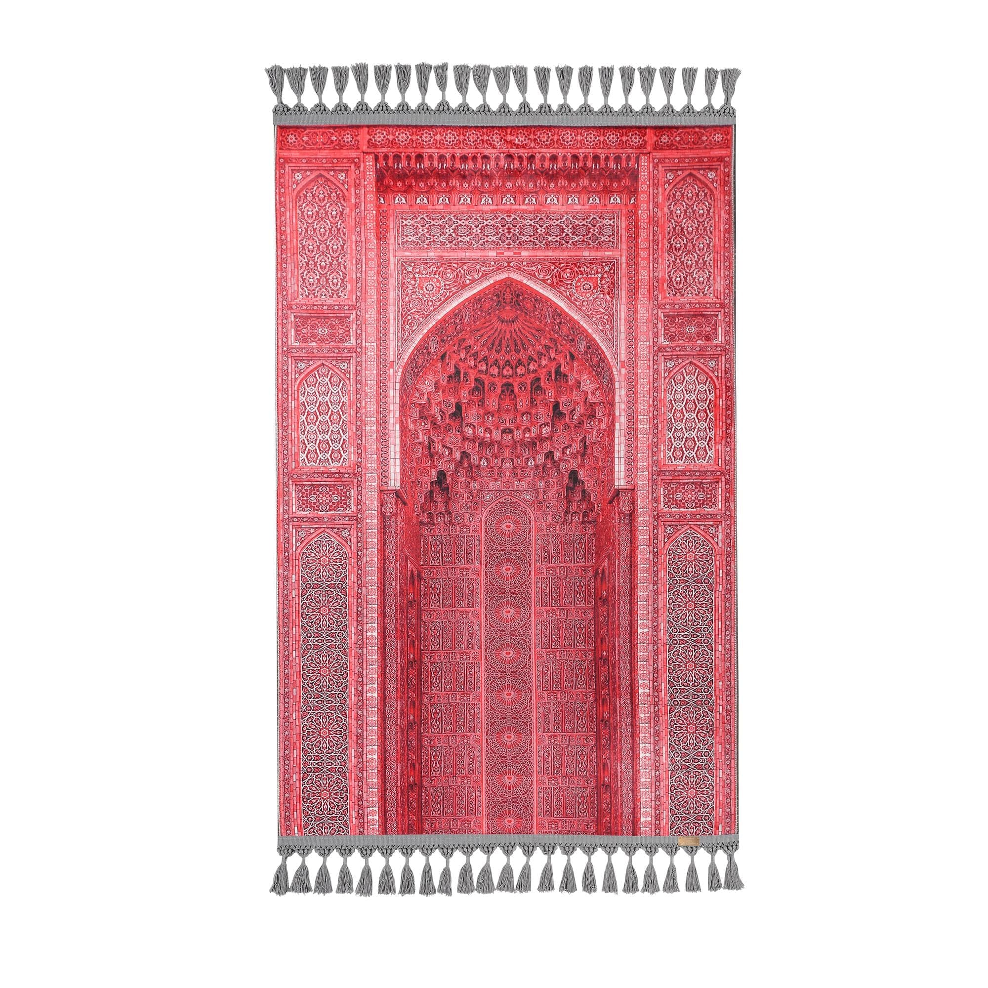 Personalized Prayer Rug Muslim Soft Silky Islamic Turkish Gebetsteppich Red Prayer Mat