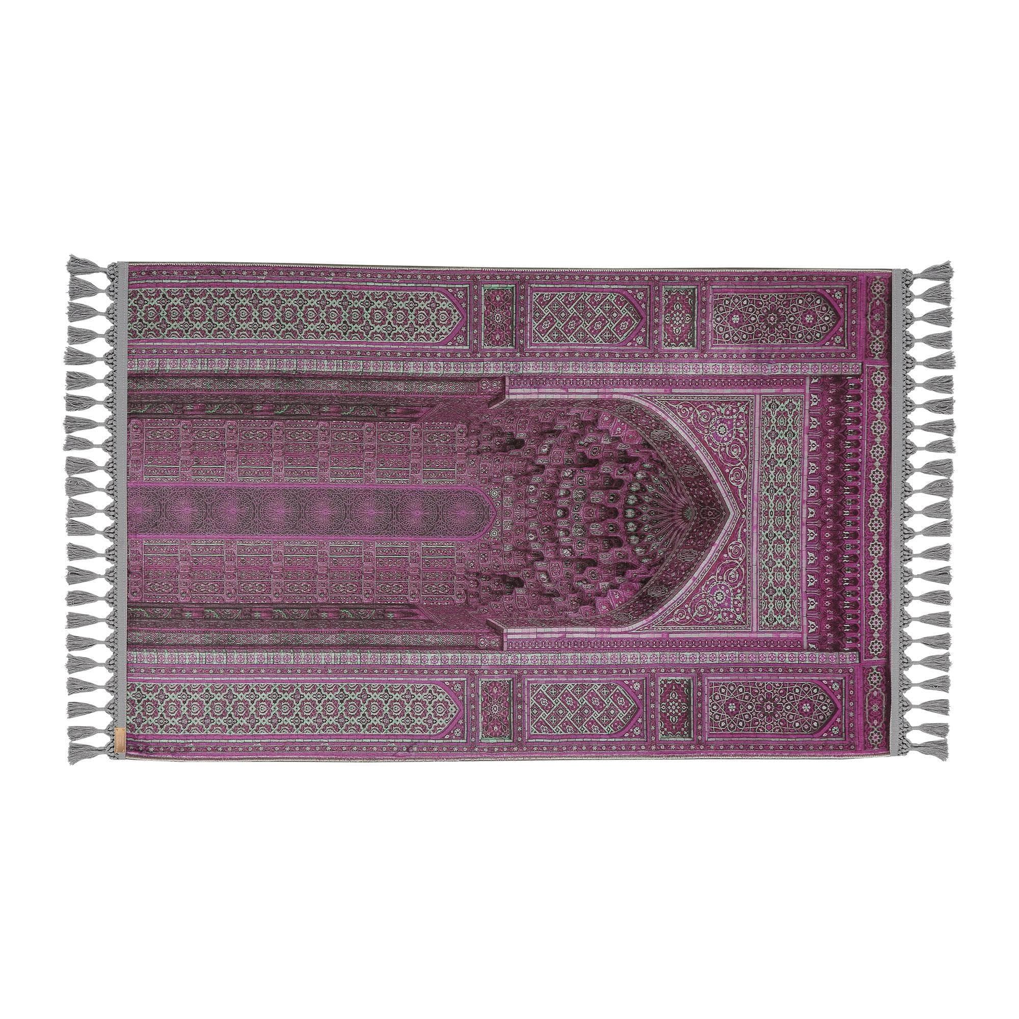 Prayer Mat Purple Ottoman Mihrab Islamic Muslim Gift Gebetsteppich Soft Silky Surface Prayer Rug - image 3