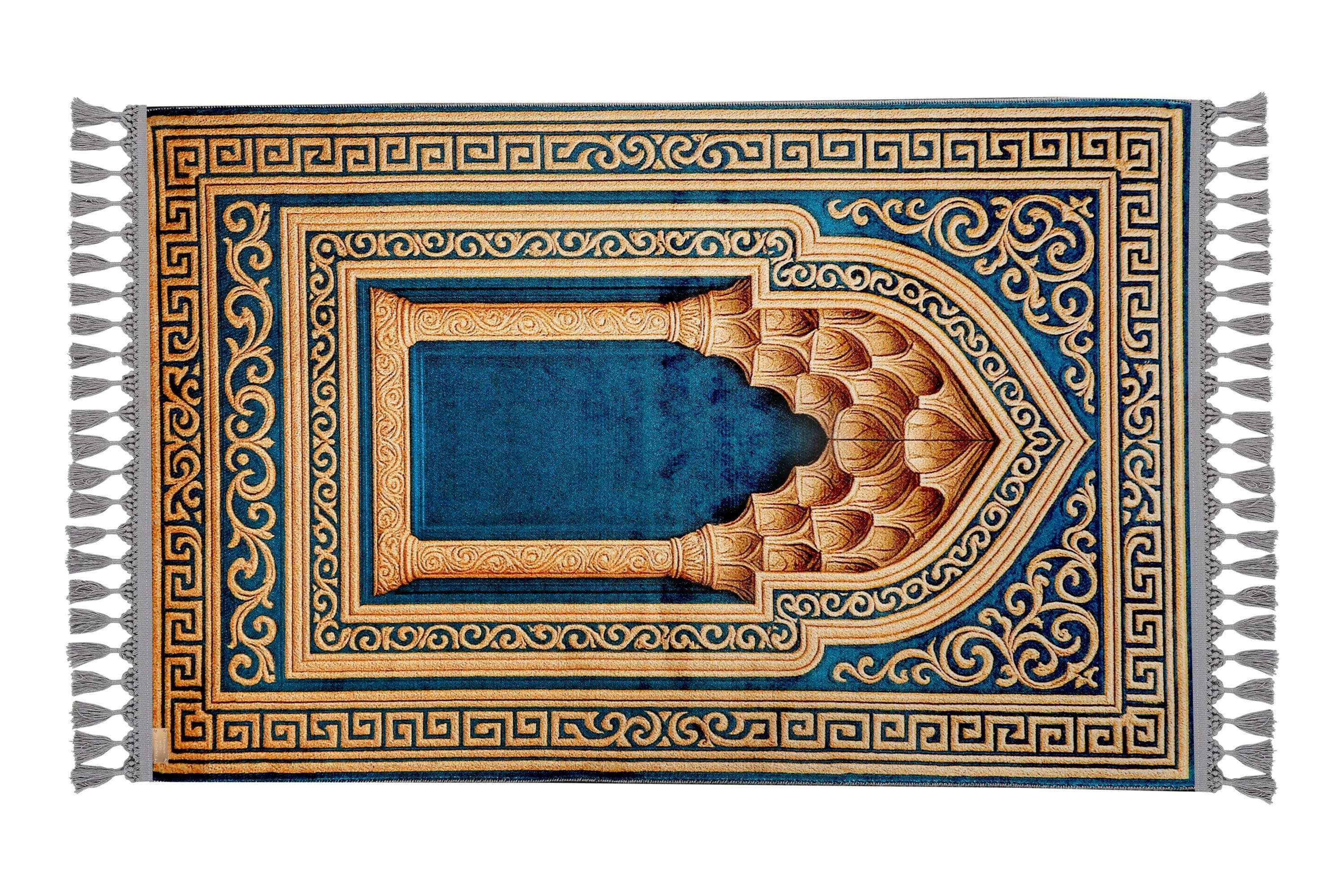 Prayer Mat  Blue Mihrab Prayer Rug: Soft Silk Luxury Islamic Muslim  Gift Arabian Carpet - image 3