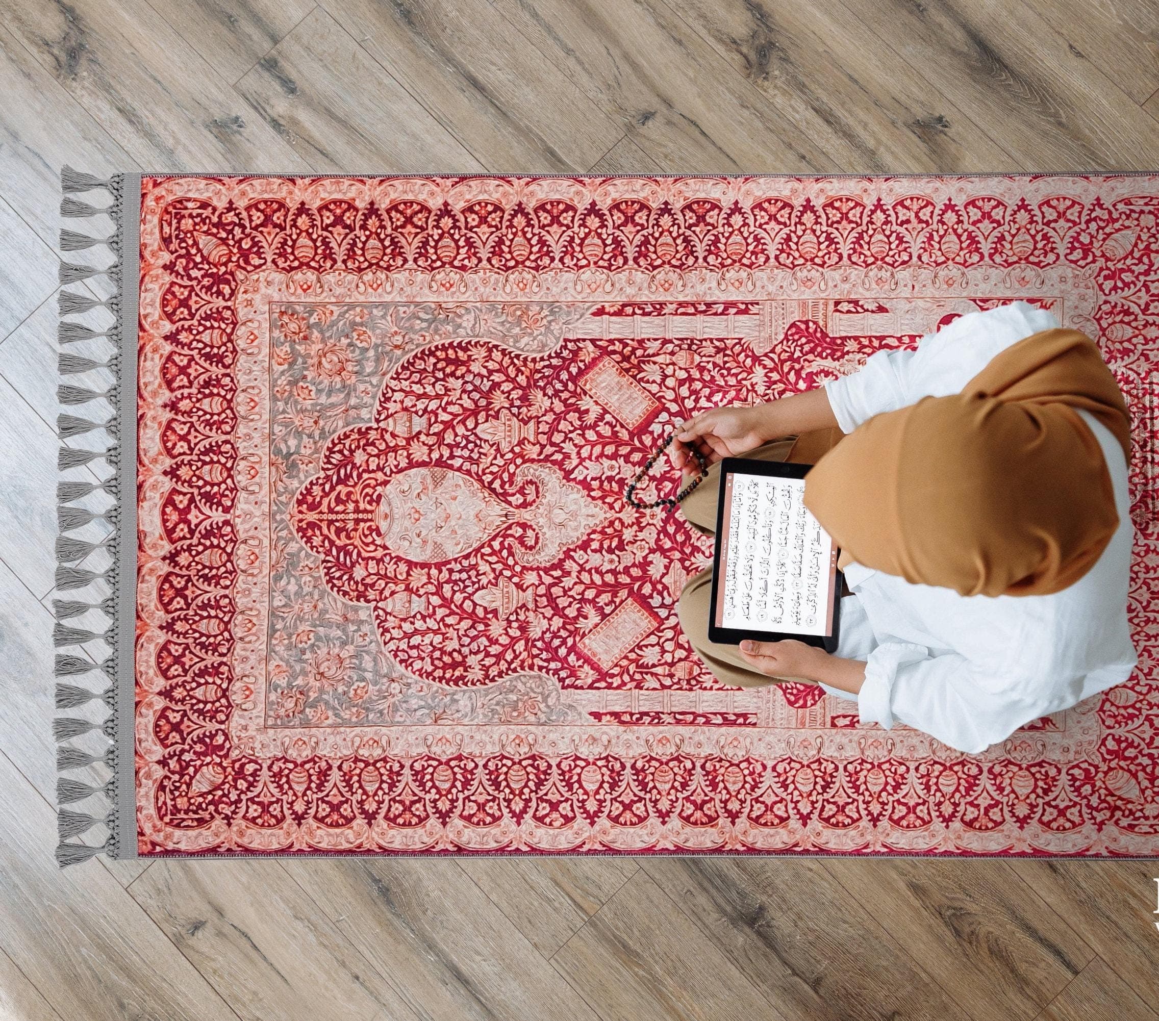 Prayer Mat & Red Floral Mihrab Prayer Rug: Soft Silk Luxury Islamic Gift Islam - image 5