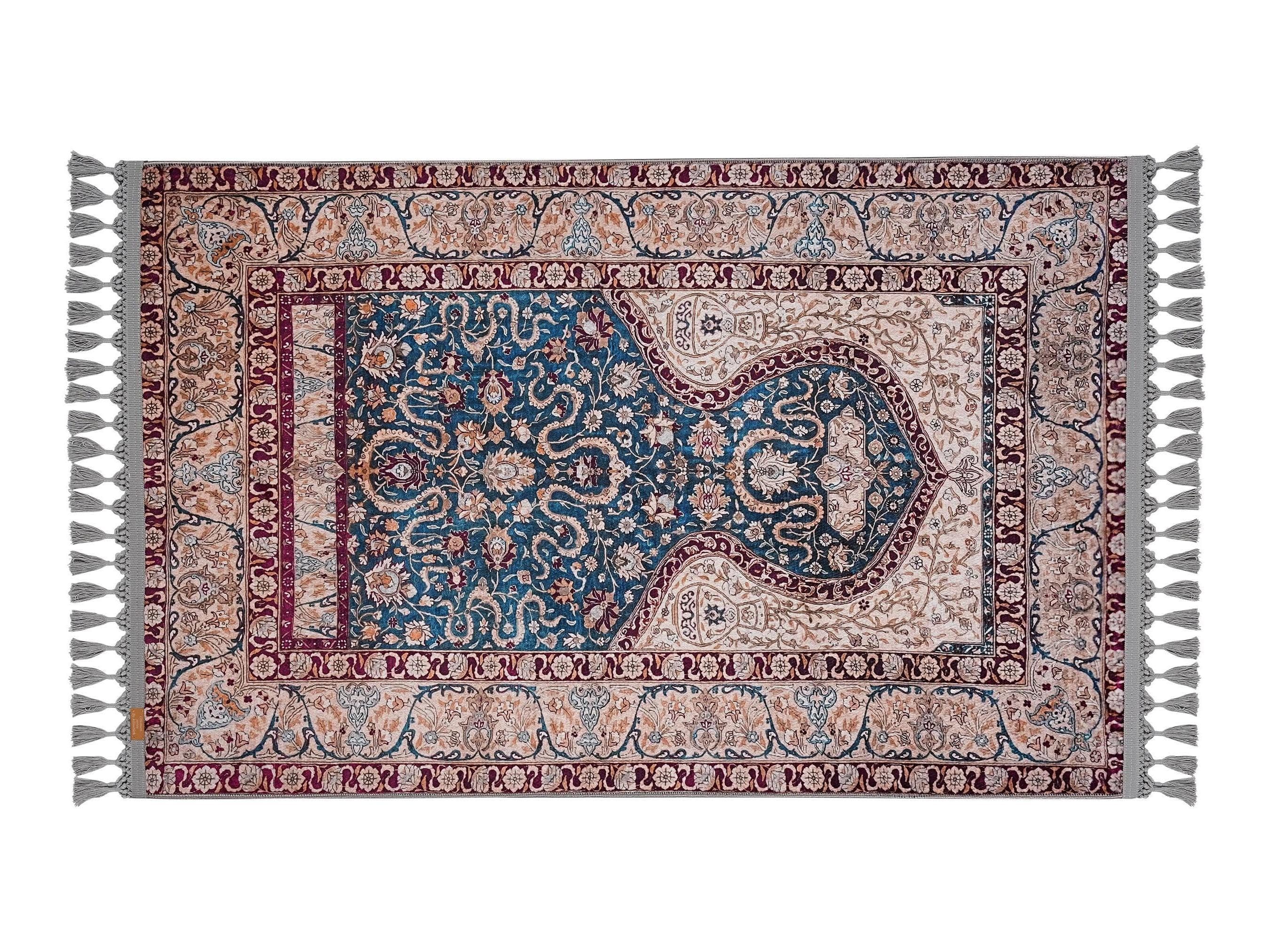 🧵 Traditional Blue Islamic Prayer Rug with Soft Ottoman Texture  
📐 Size: 80x125 cm (2'7"x4'1") – Ideal for Daily Salah  
🧵 Thickness: 7 mm | ⚖️ Weight: 1.738 kg/m²  
🪑 Non-slip Cotton Base – Secure on All Floor Types  
🧺 Machine Washable at 30°C | Robot Vacuum Compatible  
🎨 Fade-Resistant Ottoman Motif – Elegant & Spiritual  
🌍 Handmade in Istanbul, Turkey by Prayer Rug Lux