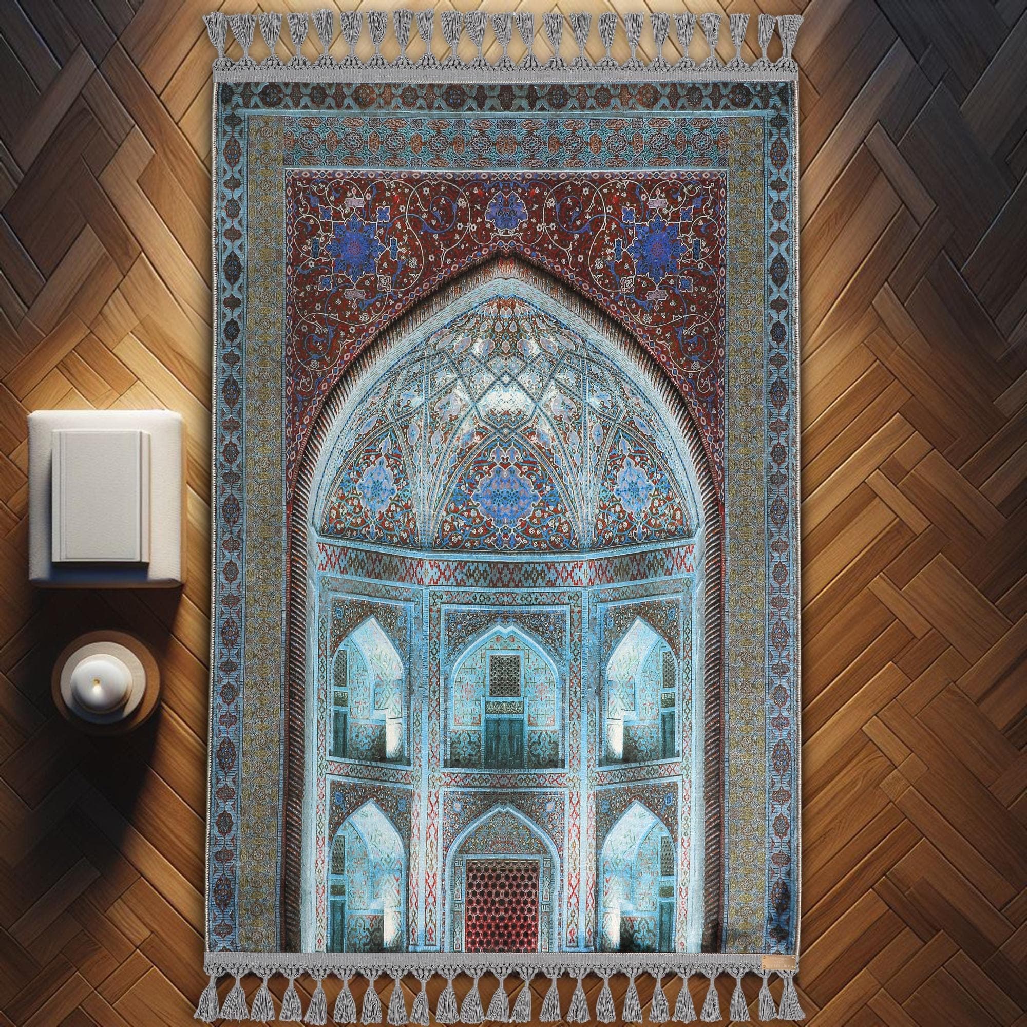 Blue Prayer Mat Mihrab Islamic Muslim Gift Gebetsteppich Soft Silky Surface Prayer Rug - image 5