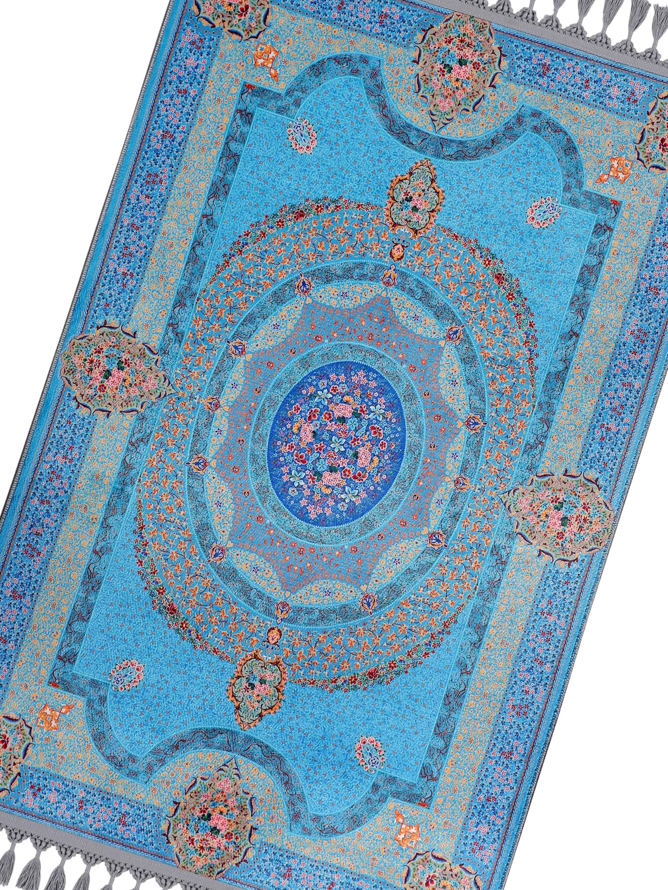 Prayer Rug Blue Turkish Prayer Mat Silky Soft Surface Islamic Muslim Gift Janamaz Gebetsteppich - image 4
