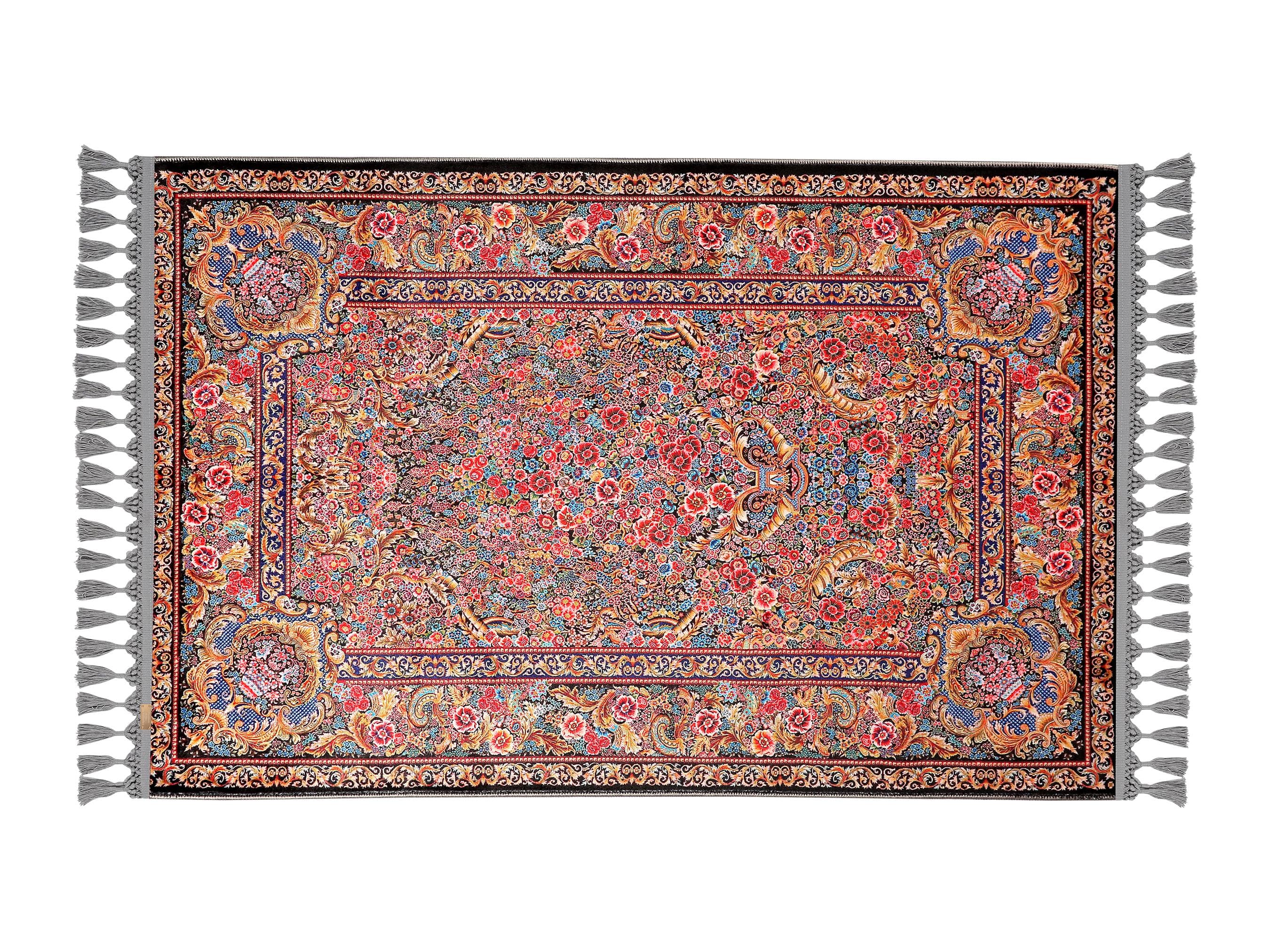Turkish prayer rug with a multicolor floral design, made of soft cotton woven base with non-slip backing. Measures 80x125 cm (31.5"x49.2"), 7 mm thick, and weighs 1.738 kg. Inspired by Islamic floral motifs, it showcases elegant style with hand-knotted fringes. Ideal for daily prayers at home, travel, or mosque. A meaningful gift for weddings, Ramadan, Eid, or Hajj. Optional name personalization and custom sizing available.