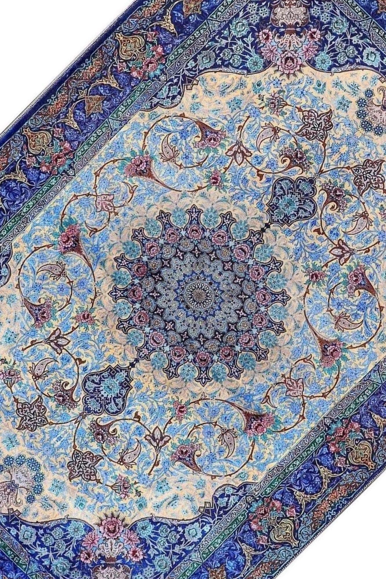 Prayer Mat Blue Floral Turkish Soft Silky Prayer Rug Gift Rugs - image 5