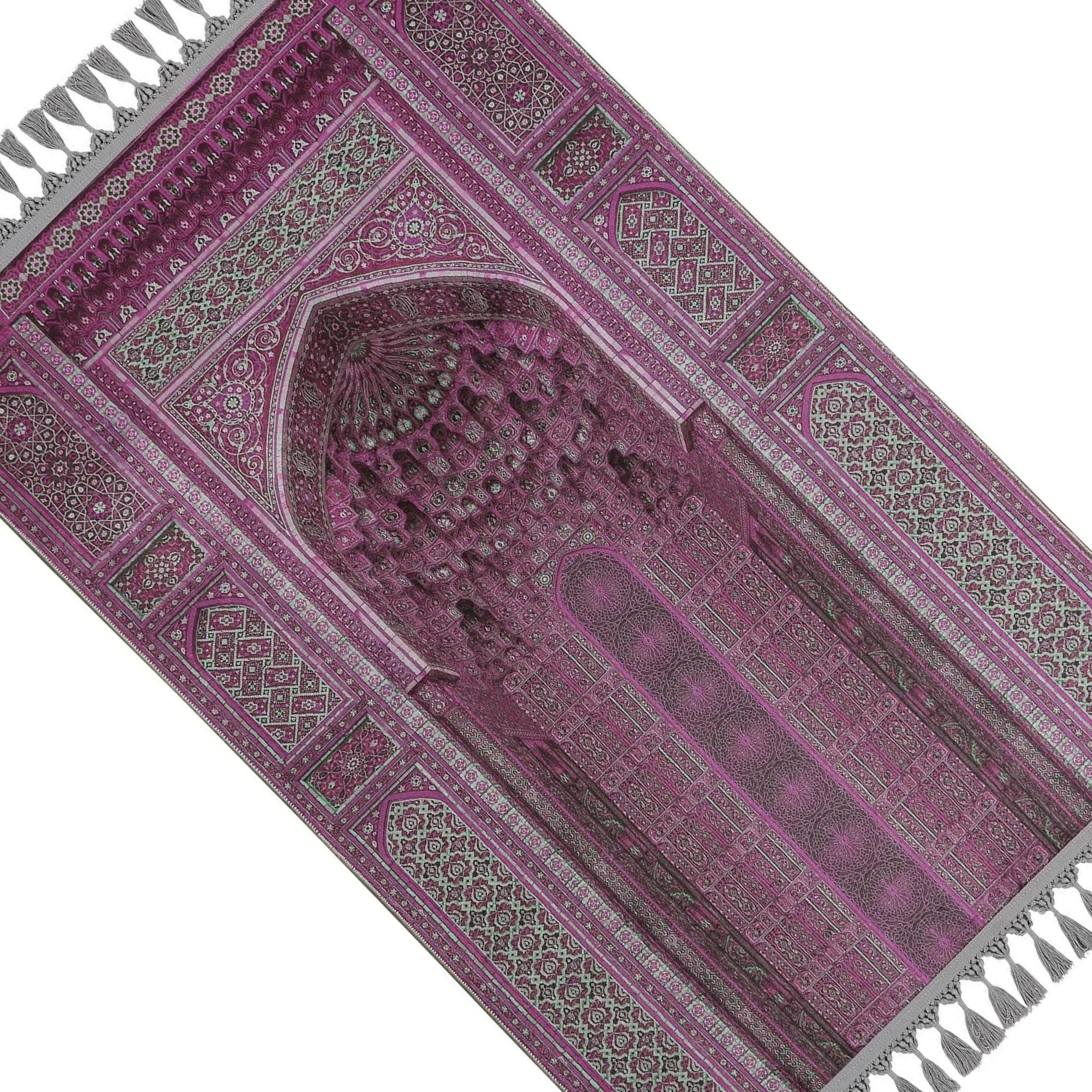 Prayer Mat Purple Ottoman Mihrab Islamic Muslim Gift Gebetsteppich Soft Silky Surface Prayer Rug - image 4