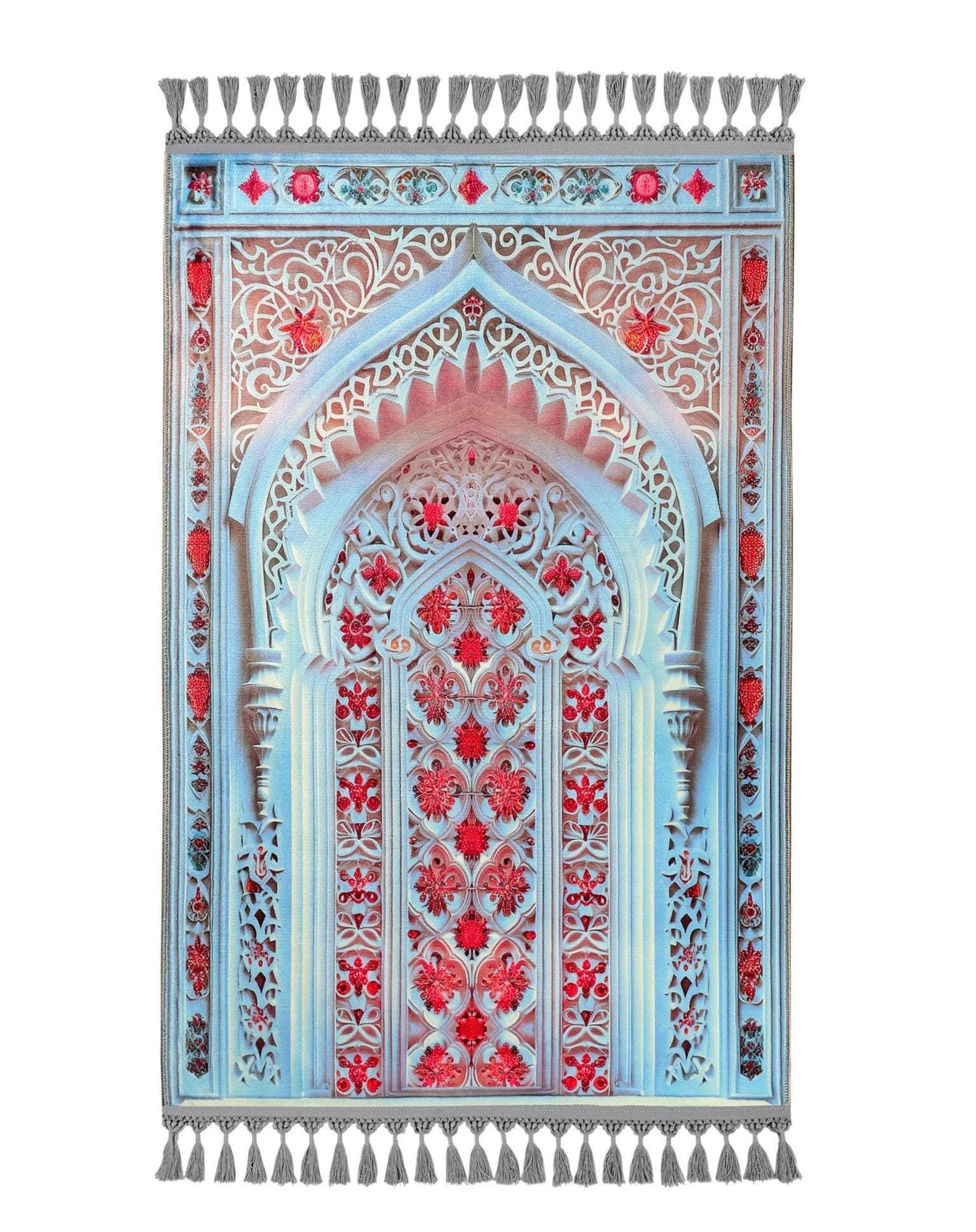 Prayer Mat Blue Mihrab Prayer Rug: Soft Silky Red Floral Gebetsteppich Muslim Gifts