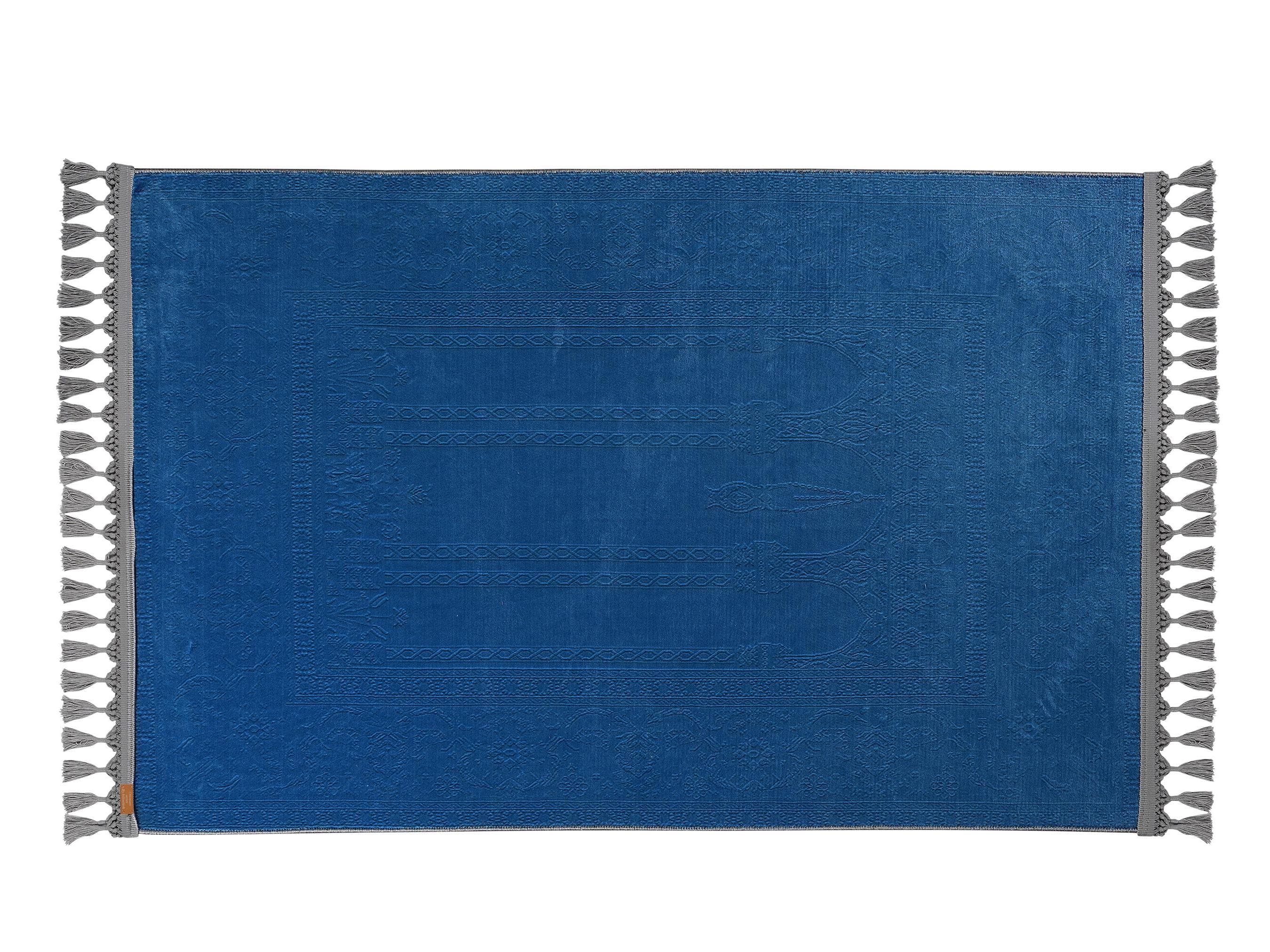 Prayer Mat Blue Minimalist Mihrab Gebetsteppich Soft Silky Surface Islamic Sajadah Prayer Rugs - image 3