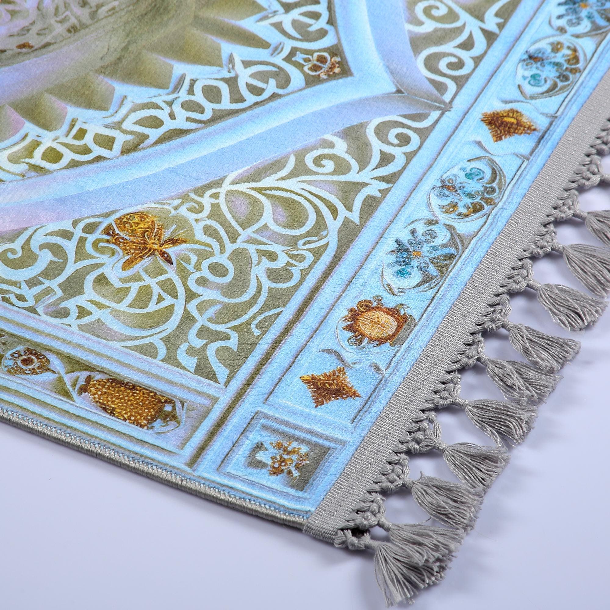 Blue Prayer Mat | Turkish Mihrab | Luxury Bamboo Silk Touch | Personalized Prayer Rug - image 4