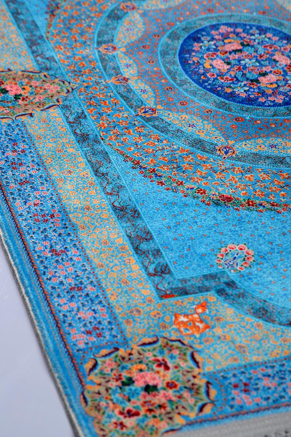 Prayer Rug Blue Turkish Prayer Mat Silky Soft Surface Islamic Muslim Gift Janamaz Gebetsteppich - image 5