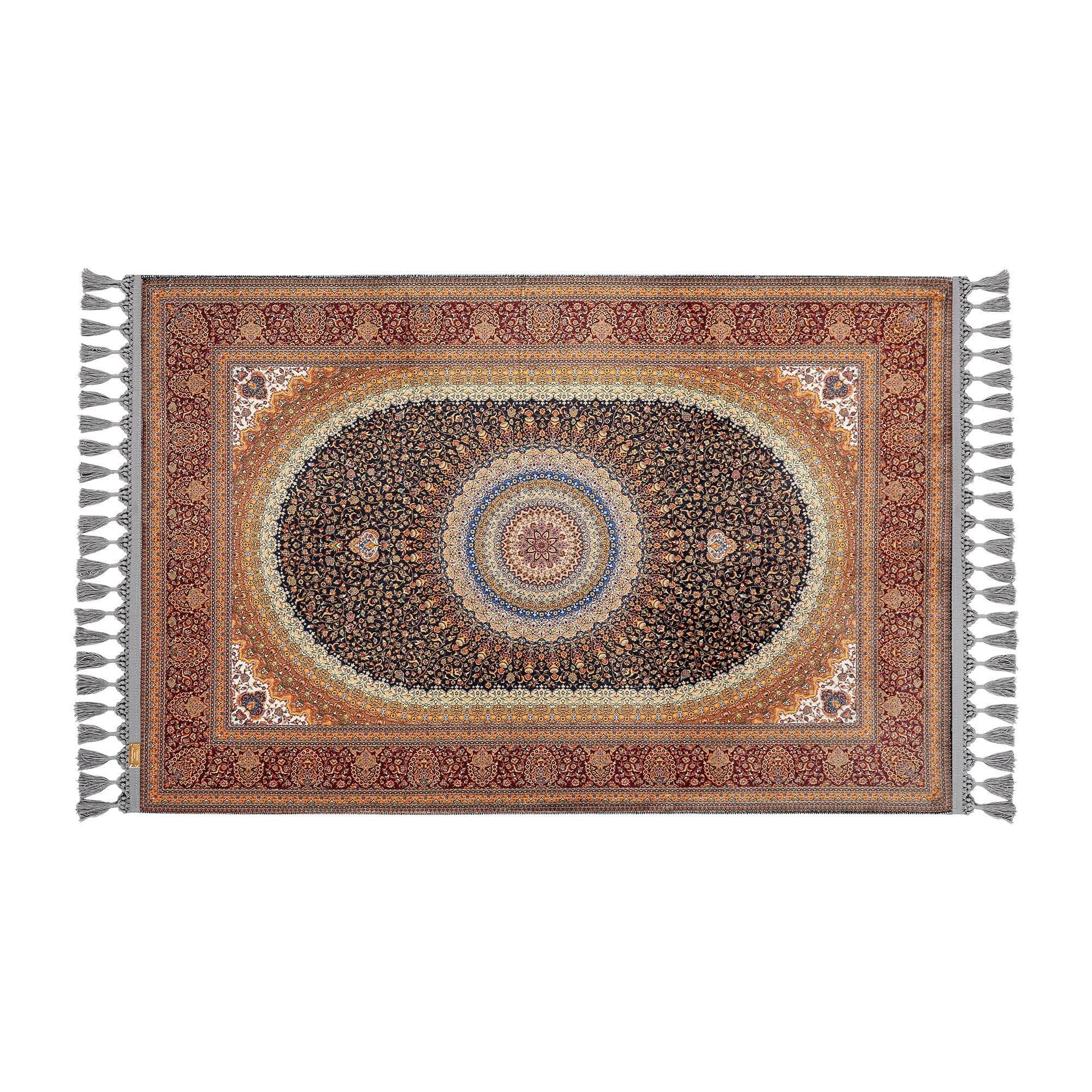 Soft, low‑pile rug with dual function – perfect as a decorative floor rug or for daily prayer.  
📐 80x125 cm (2'7"x4'1") – ideal adult size

🧵 Thickness: 7 mm  
⚖️ Weight: 1.738 kg/m²  
🪑 Non‑slip cotton base – secure on all floor types.  
🧺 Machine washable at 30°C | Robot vacuum compatible.  
🎨 Navy blue base with vibrant orange mandala pattern – bold, elegant & timeless.