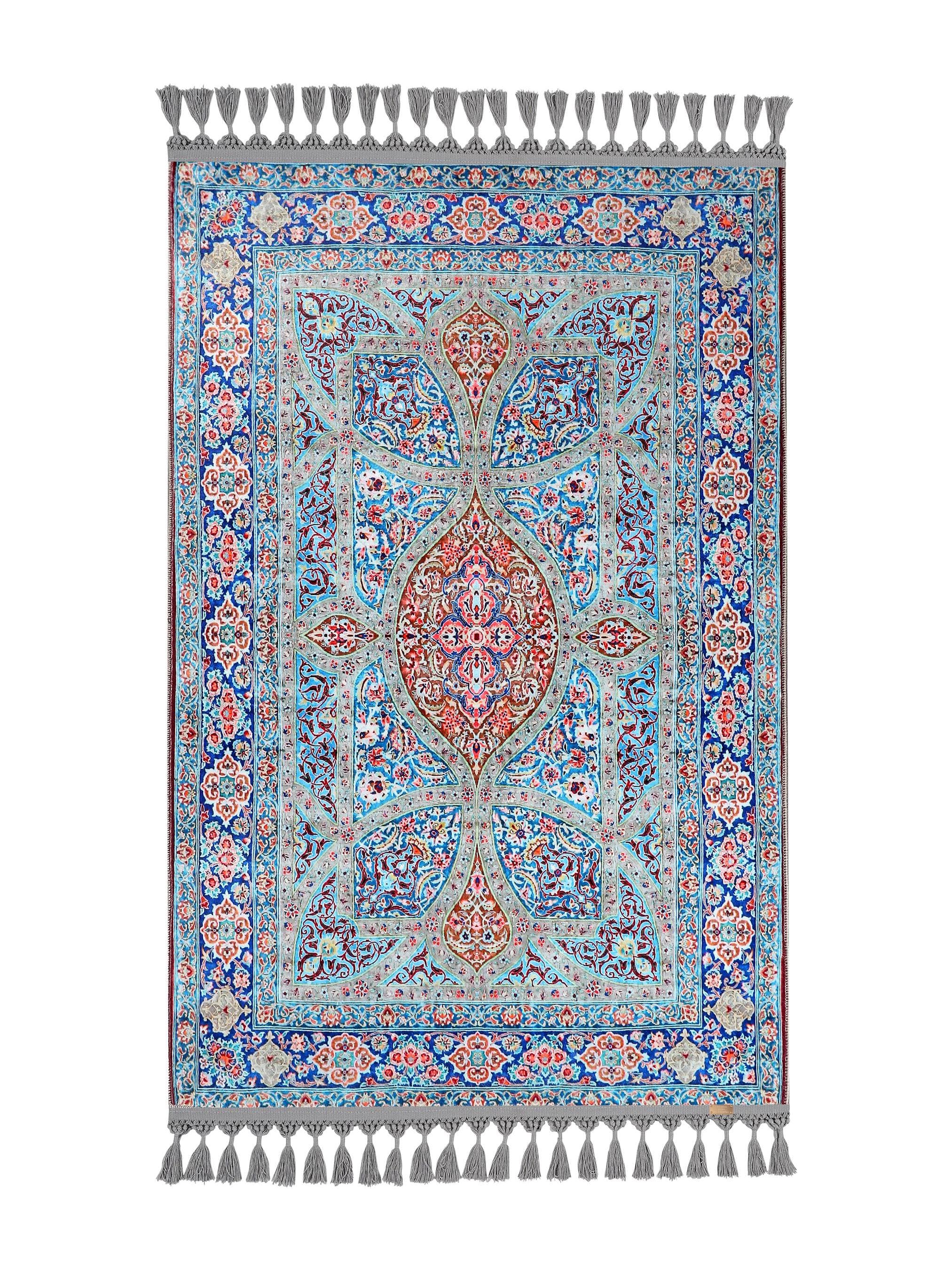Prayer Mat Turkish Blue Prayer Rug: Soft Silk Luxury Islamic Gift Arabian Carpet