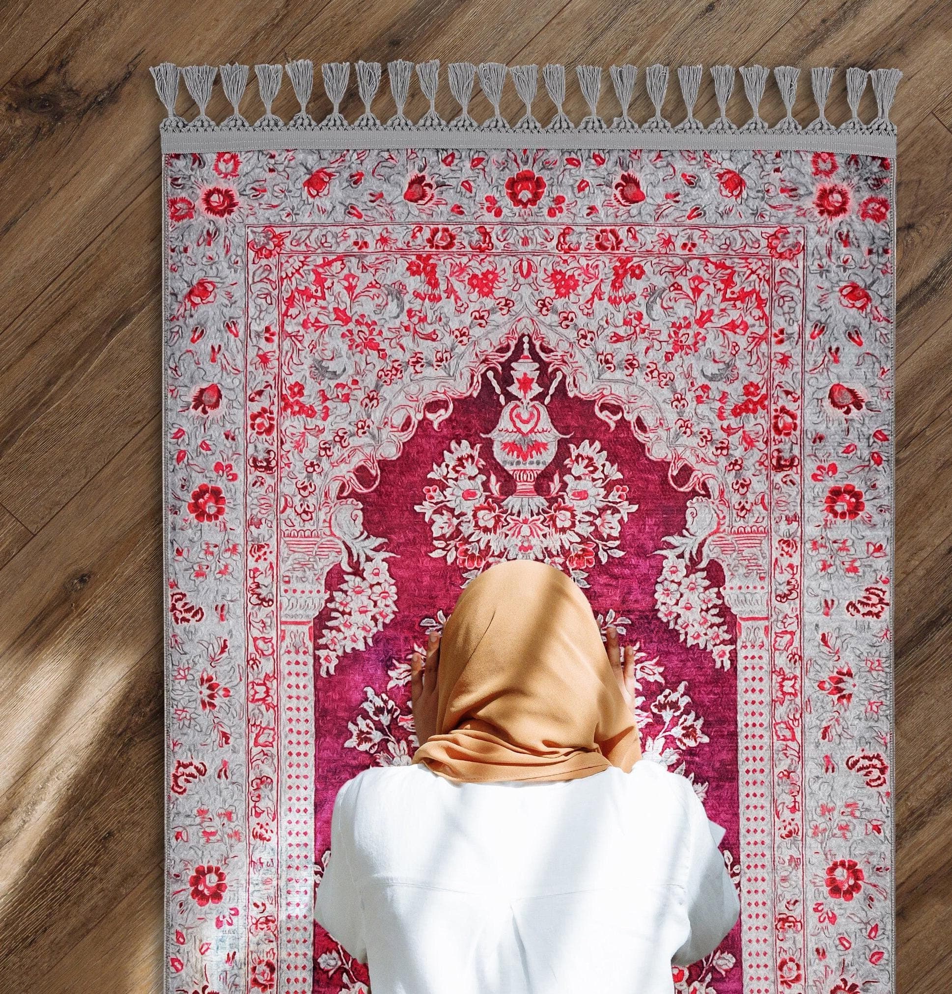 Prayer Mat | Blue Floral Mihrab | Luxury Bamboo Silk Touch | Personalized Turkish Prayer Rug - image 5
