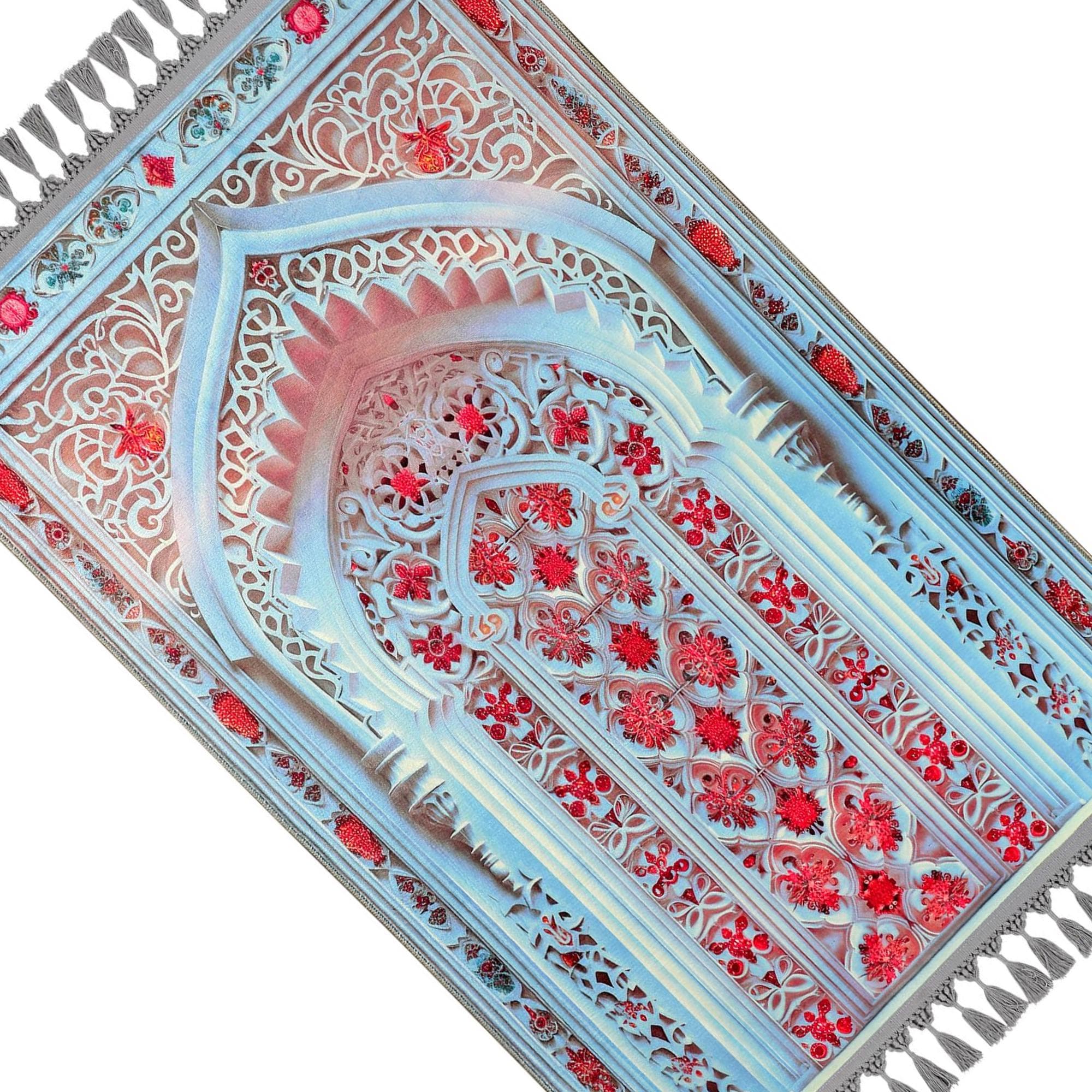 Prayer Mat Blue Mihrab Prayer Rug: Soft Silky Red Floral Gebetsteppich Muslim Gifts - image 4