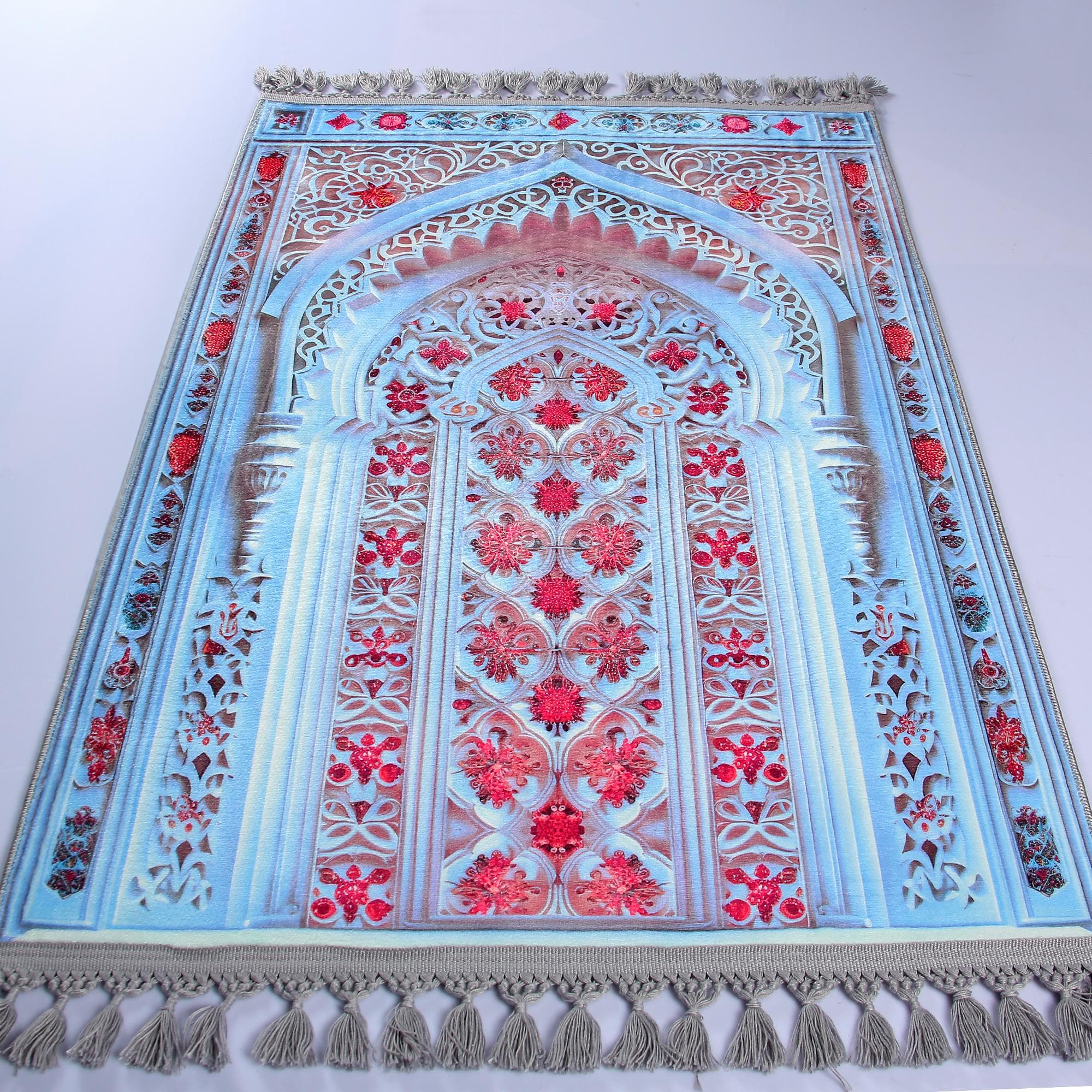 Prayer Mat Blue Mihrab Prayer Rug: Soft Silky Red Floral Gebetsteppich Muslim Gifts - image 5