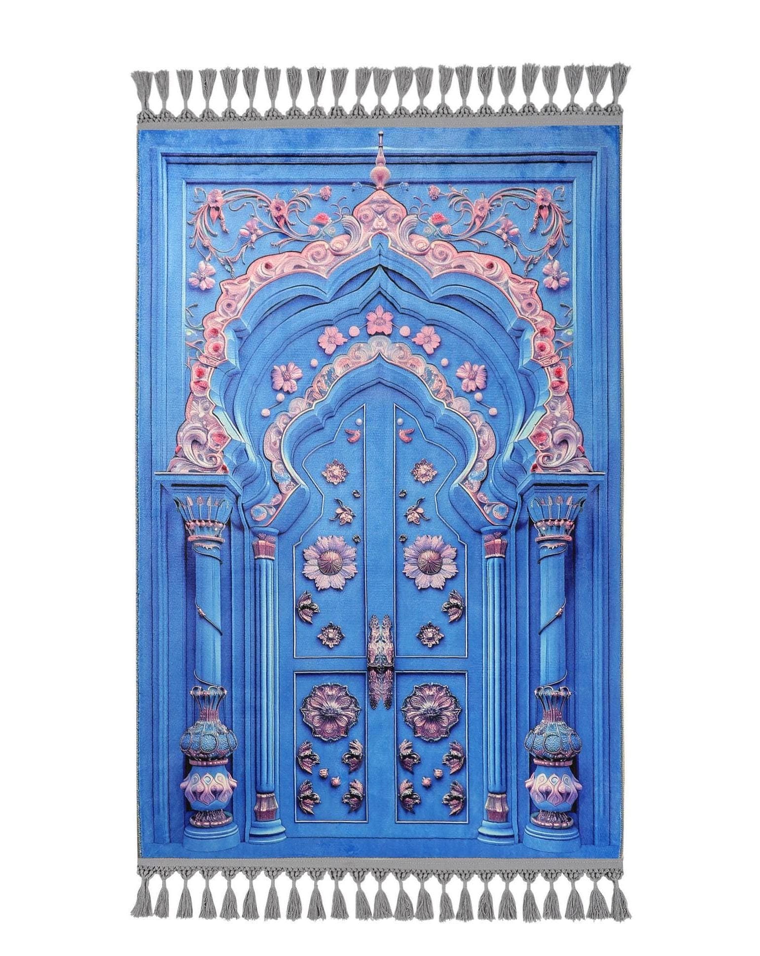 Prayer Mat Blue Mihrab Prayer Rug: Soft Silk Luxury Islamic Gift Arabian Carpet