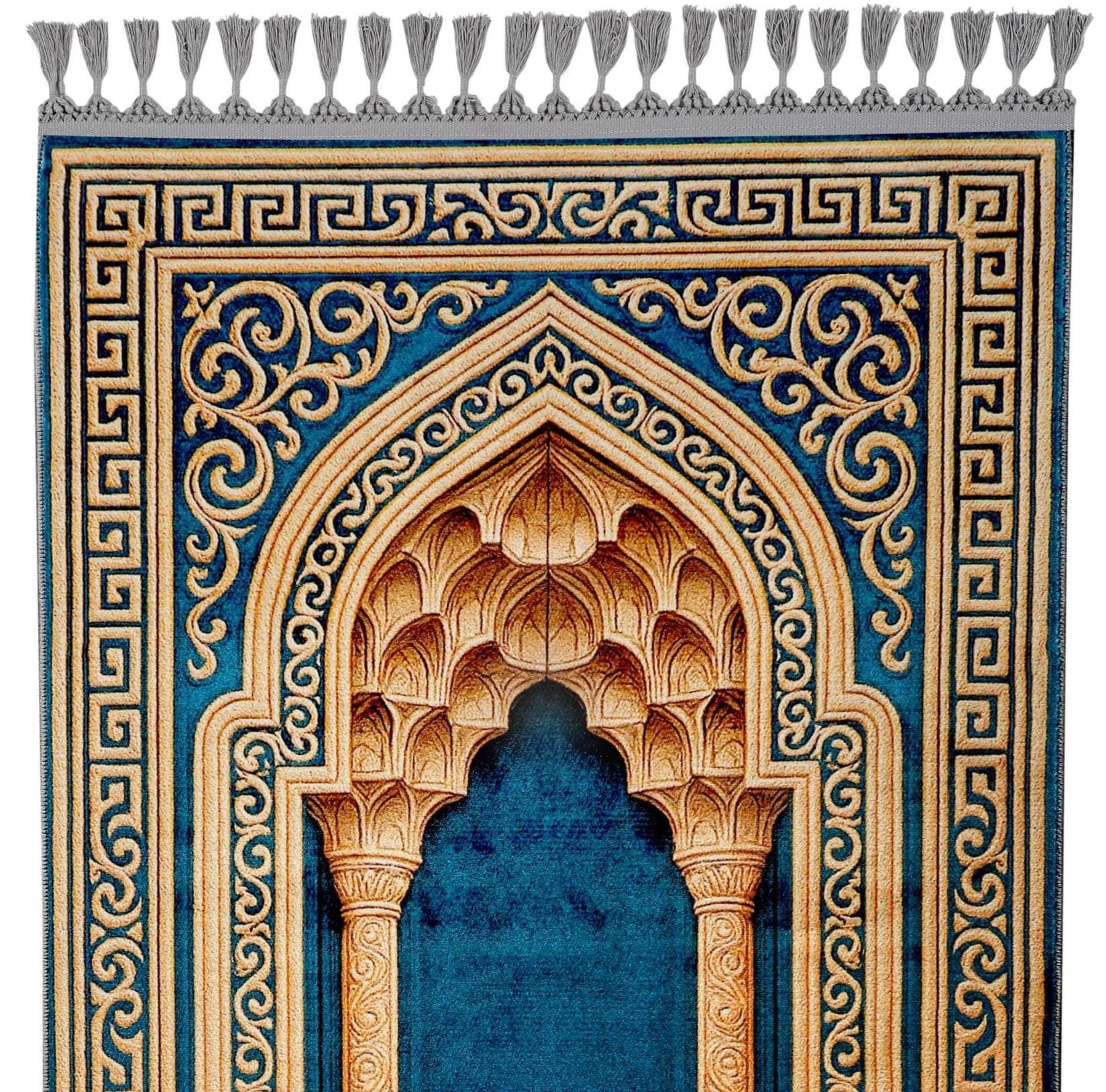 Prayer Mat  Blue Mihrab Prayer Rug: Soft Silk Luxury Islamic Muslim  Gift Arabian Carpet - image 4