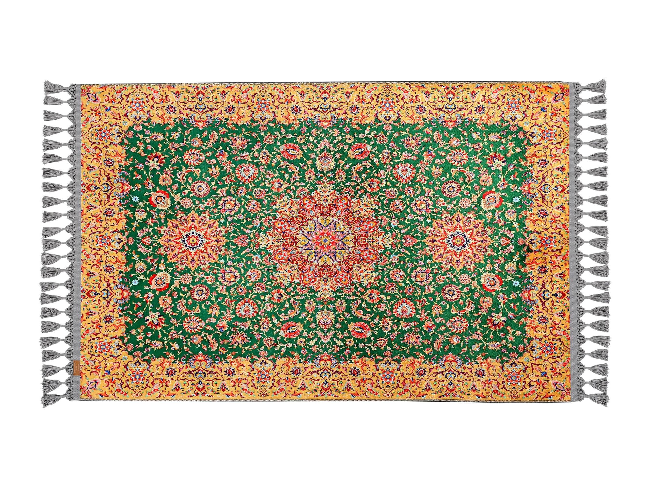 Muslim Prayer Rug in Yellow & Green – Ideal for Bedroom, Living Room, Entry, wall Rug
📐 Carpet-Style Design – Available in 19 Sizes  
🧵 Pile Surface | Thickness: 7 mm  
⚖️ Weight: 1.738 kg/m² – Dense & Durable  
🪑 Non-slip Cotton Base – Secure on All Floor Types  
🧺 Machine Washable at 30°C | Robot Vacuum Compatible  
🎨 Traditional Islamic Carpet Pattern – Vibrant Yellow & Green Tones