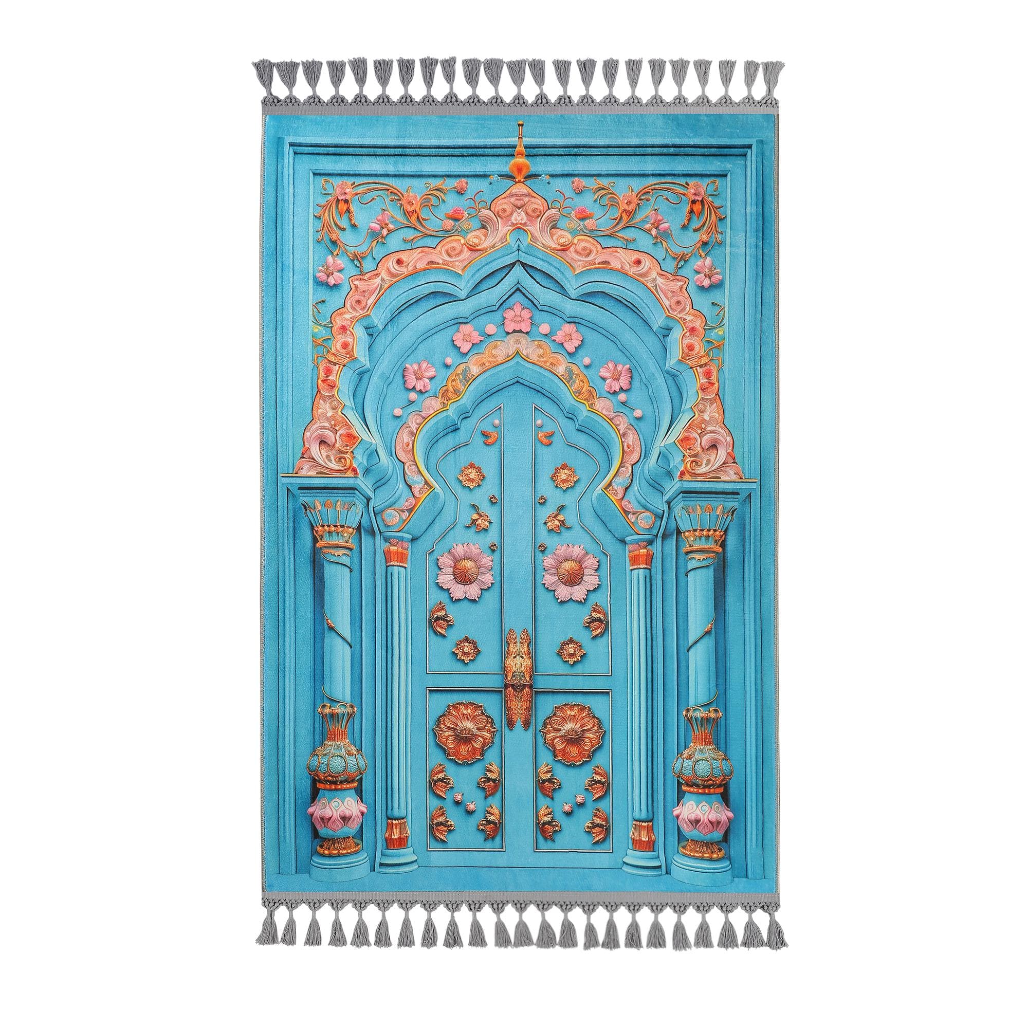 Prayer Mat Blue Pink Mihrab Islamic Muslim Gift Gebetsteppich Soft Silky Surface Prayer Rug