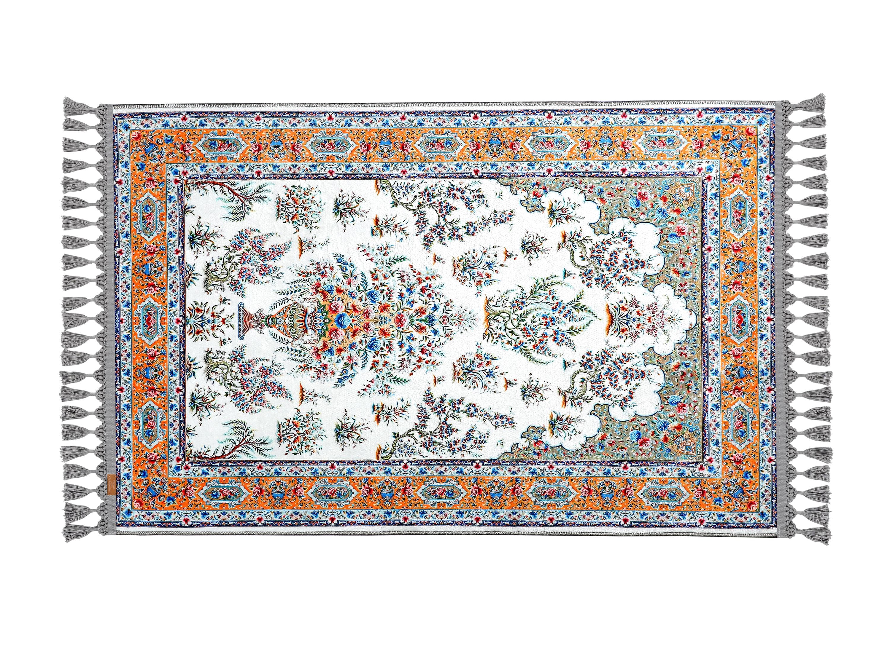 Prayer Mat & Green Orange Floral Prayer Rug: Soft Silky Luxury Mihrab Islamic Gift - image 3