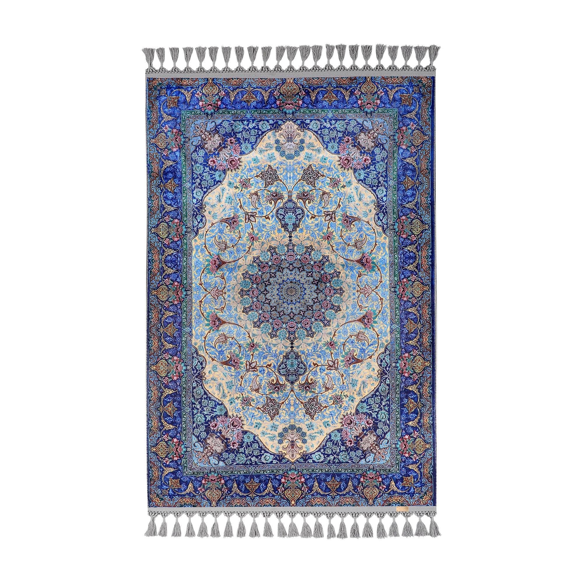 Prayer Mat Blue Floral Turkish Soft Silky Prayer Rug Gift Rugs