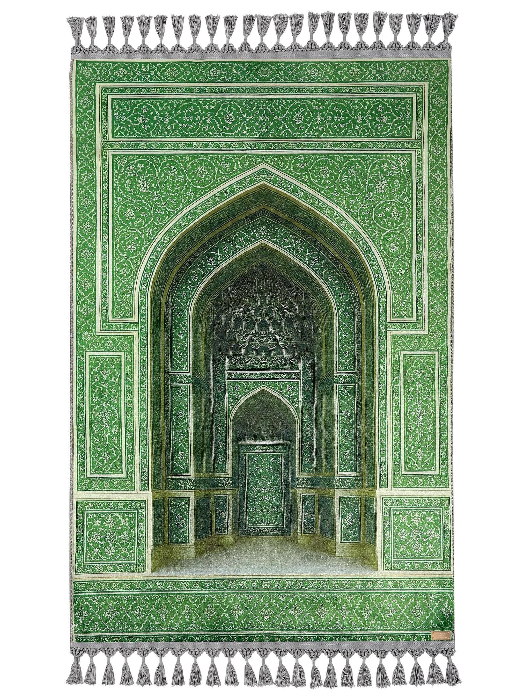 Prayer Rug: Green Ottoman Mihrab Gebetsmatte Rugs Soft Silky Islamic Gift Muslim Prayer Mat