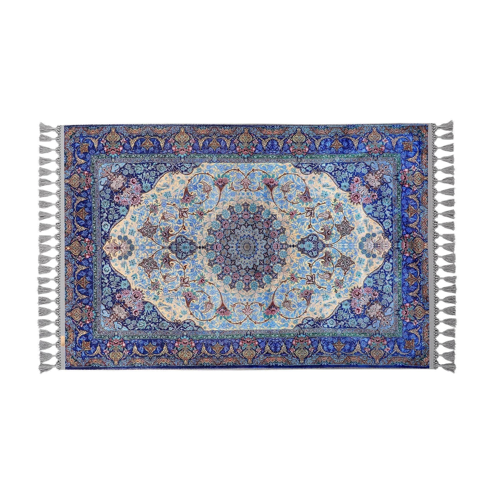 Prayer Mat Blue Floral Turkish Soft Silky Prayer Rug Gift Rugs - image 3