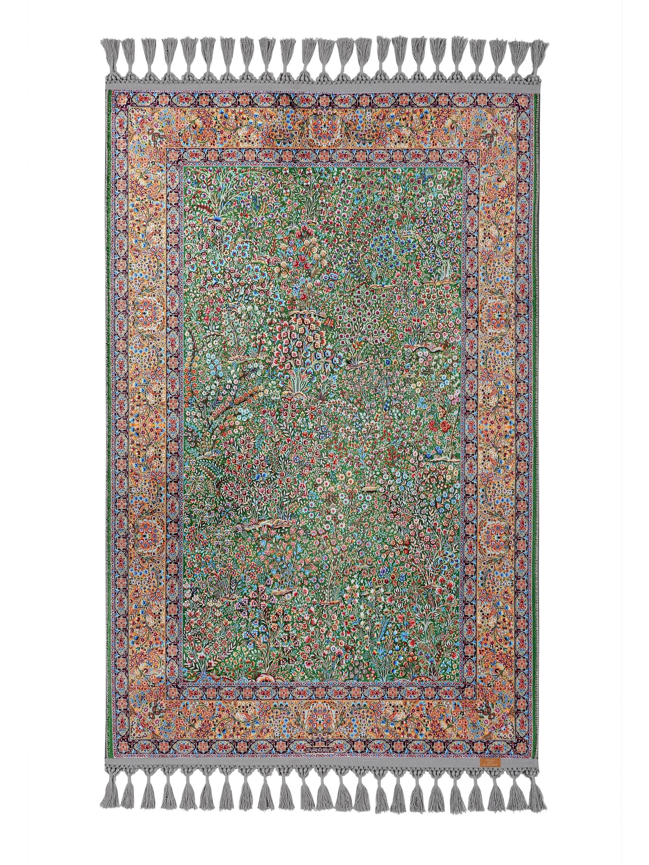 Personalised Prayer Mat, Silky Ultra Soft Green  Floral Prayer Rug Islamic Gift Gebetsteppich