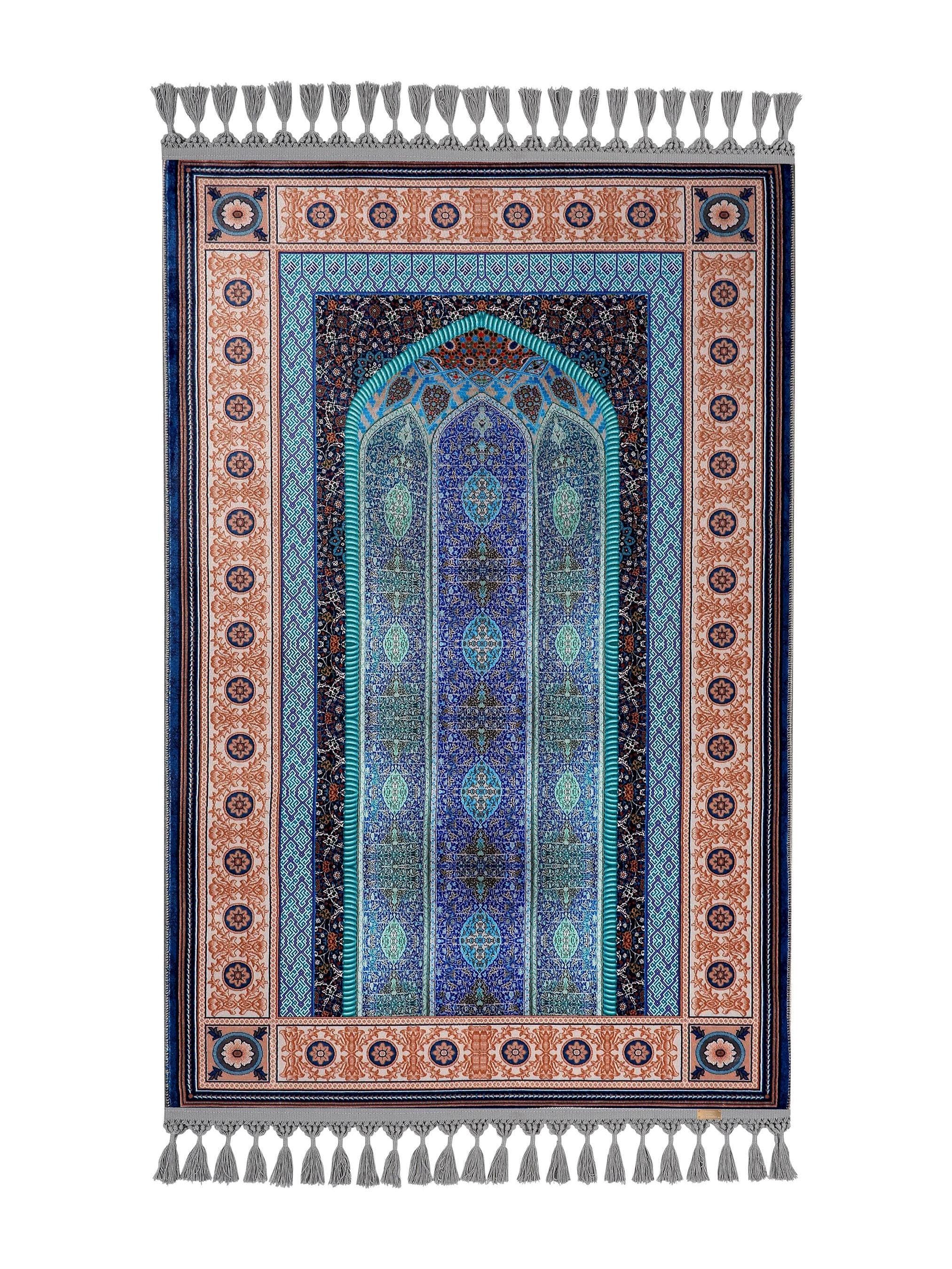 Prayer Mat | Blue Mihrab | Soft Silky Surface | Personalized Turkish Prayer Rug | Luxury Janamaz