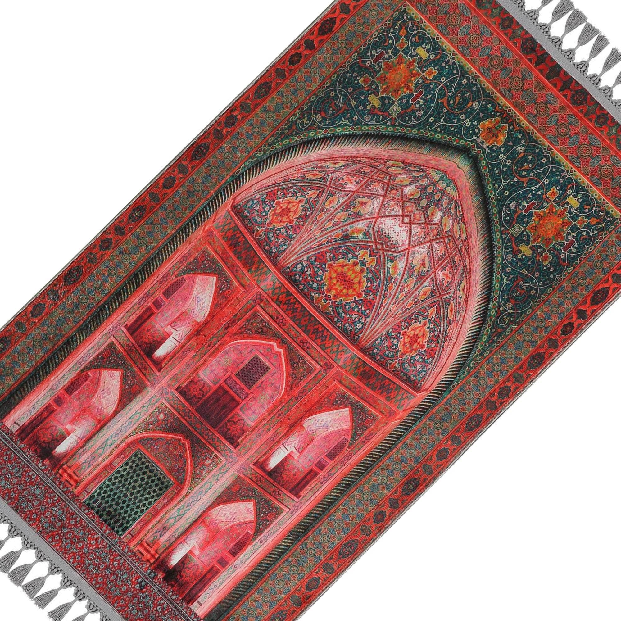 Prayer Mat Red Green Mihrab Muslim Gebetsteppich  Islamic Personalized Prayer Rug - image 4