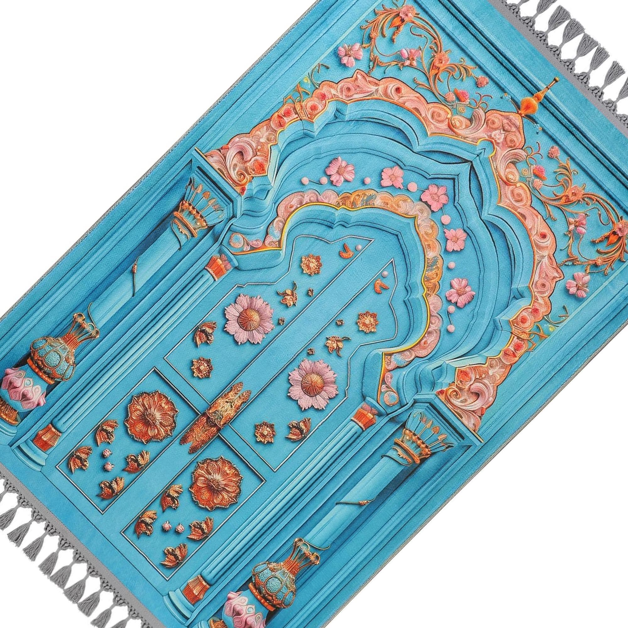 Prayer Mat Blue Pink Mihrab Islamic Muslim Gift Gebetsteppich Soft Silky Surface Prayer Rug - image 4