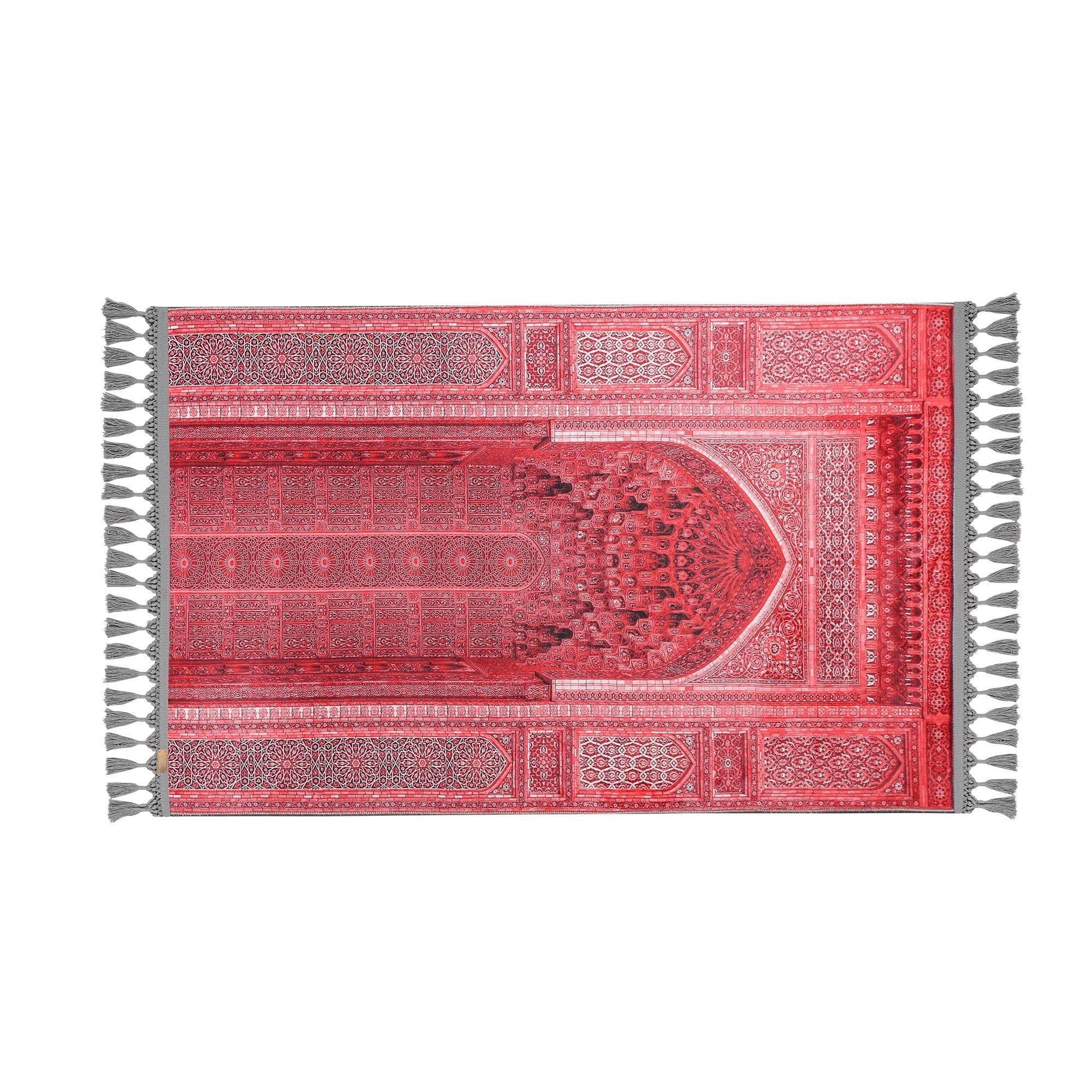 Personalized Prayer Rug Muslim Soft Silky Islamic Turkish Gebetsteppich Red Prayer Mat - image 3