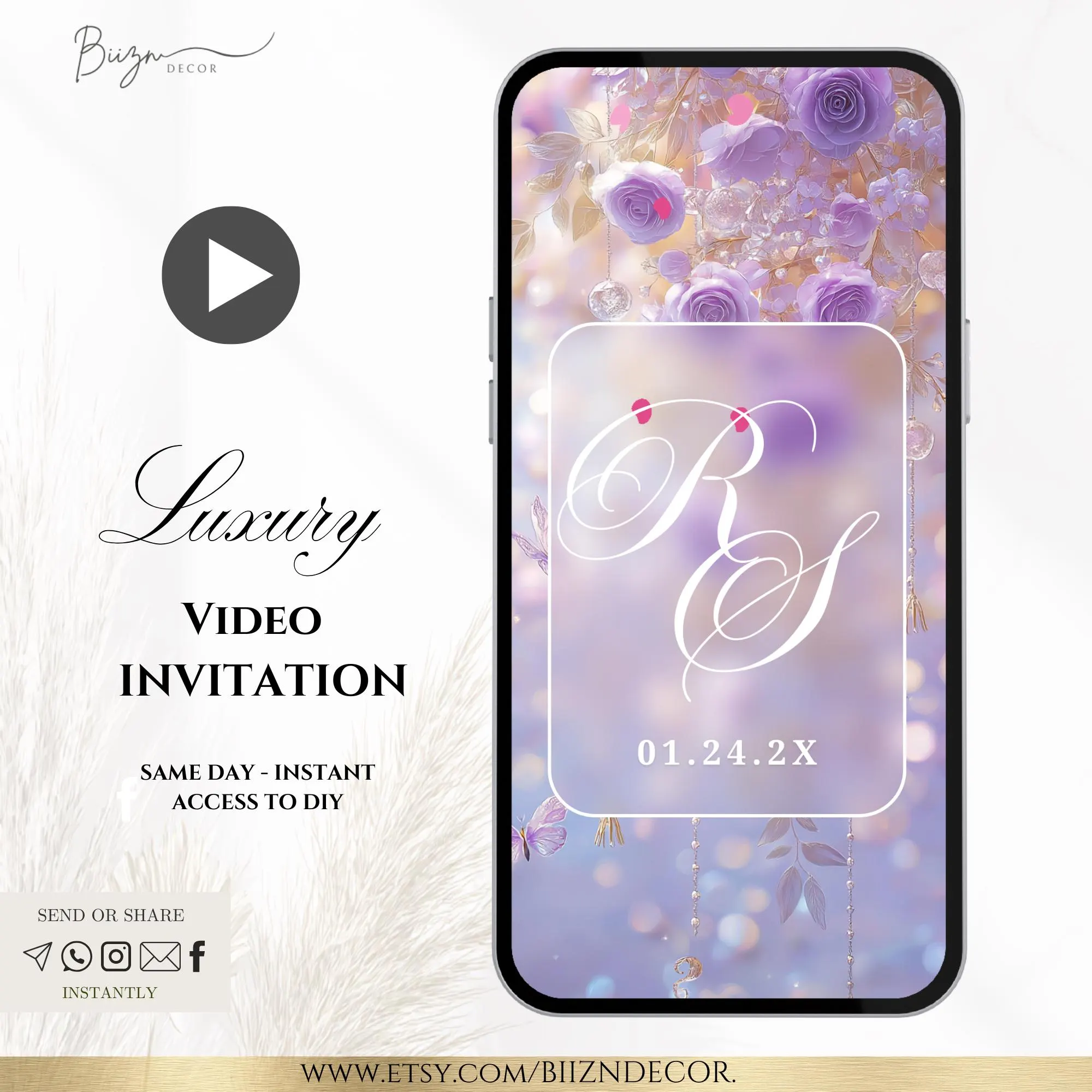 Purple Nikkah Baraat Invitation: Animated Islamic Wedding Video Invitation (Digital Download)