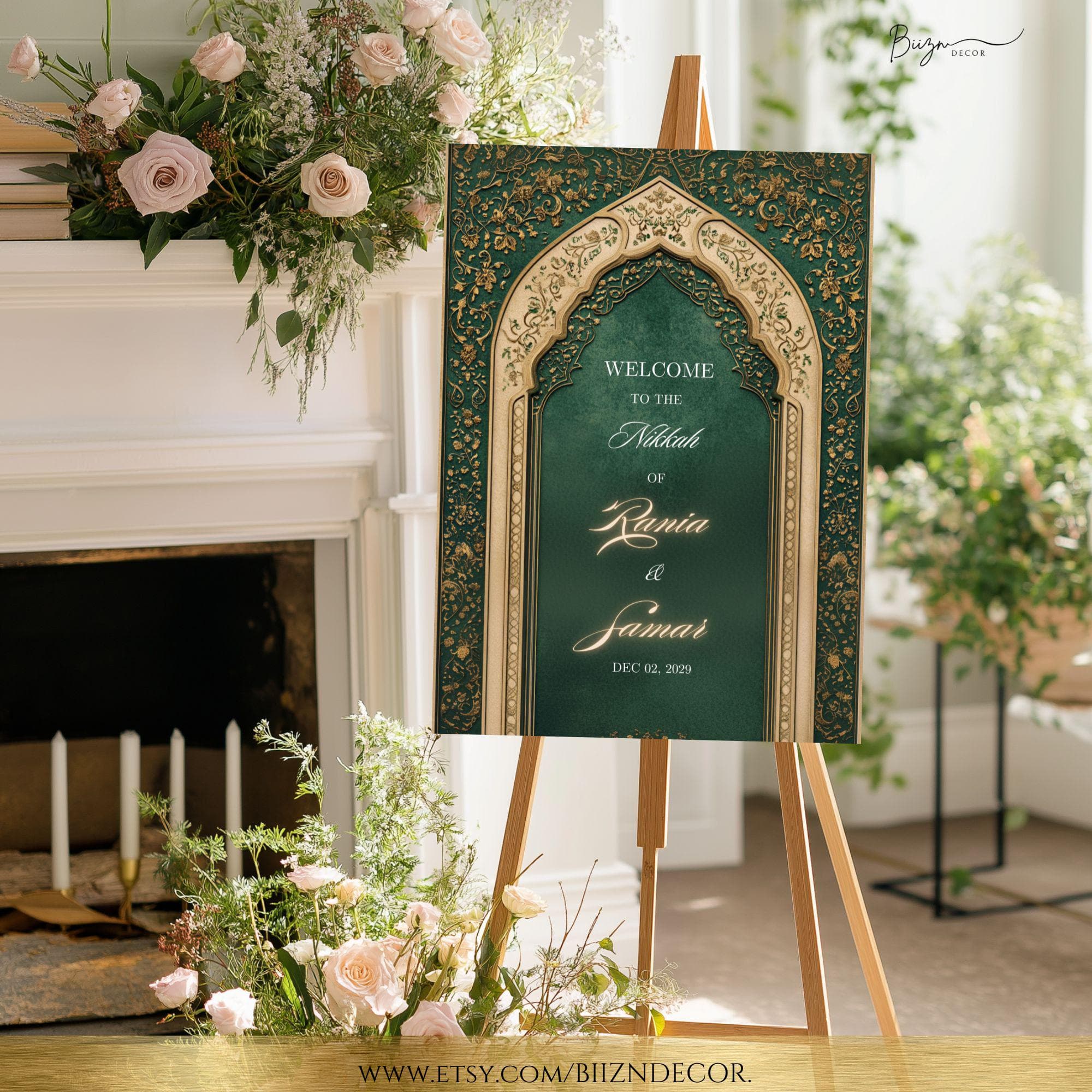 Emerald Green Nikkah Invite: Muslim Wedding Reception Evite (Digital Template, 18x24" & 24x36") - image 2