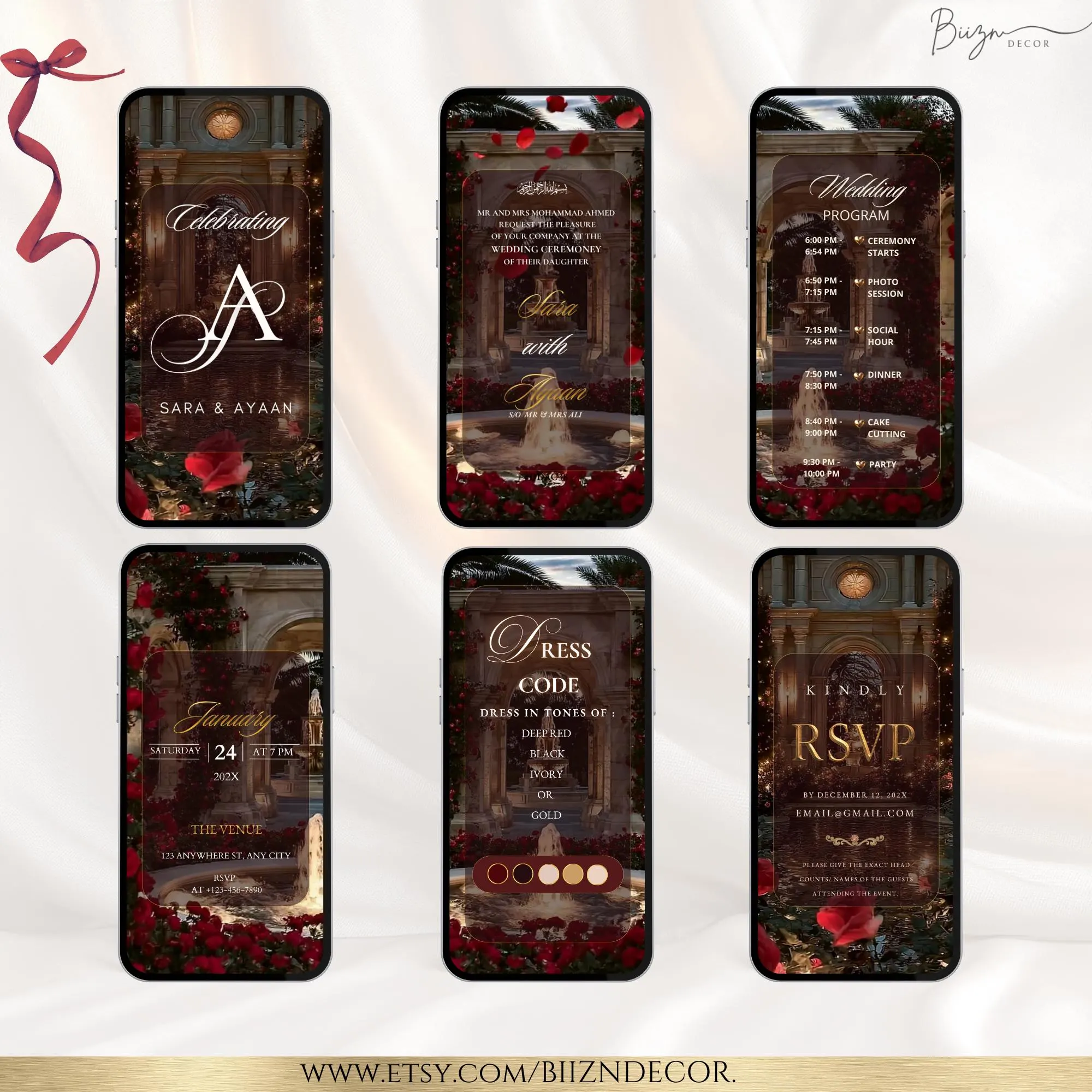 Animated Wedding Invitation, Elegant Red Rose Video, Canva Template (Digital Download) - image 3