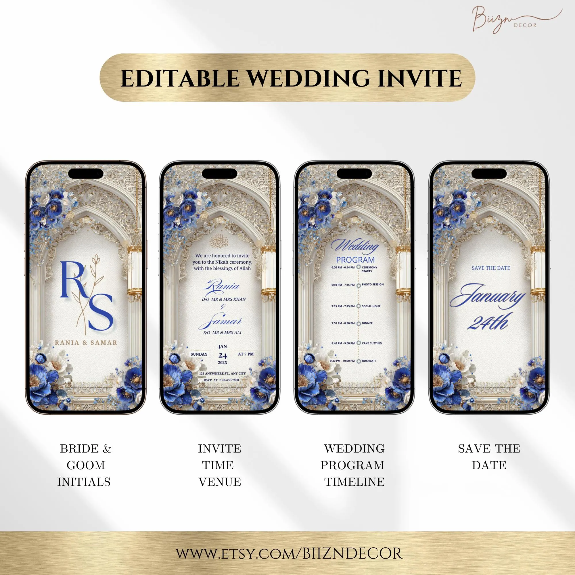 Royal Blue Islamic Wedding Invitation: Nikkah Program Timeline (Digital Template) - image 2