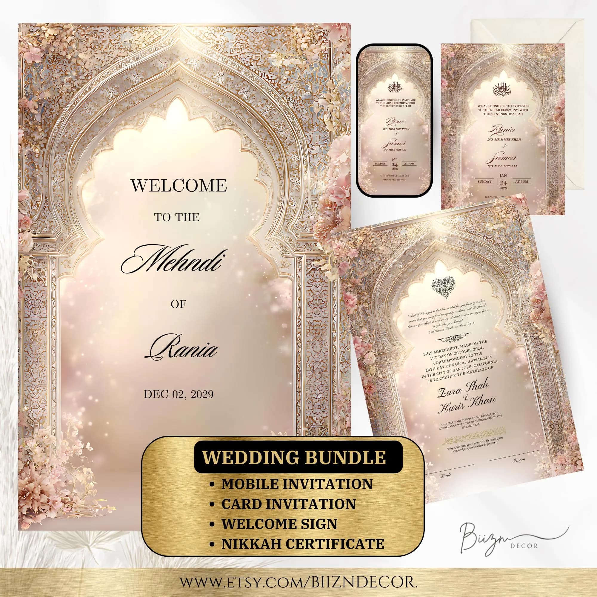 Rose Gold Nikkah Wedding Bundle: Invitation, Welcome Sign and Nikkah Certificate