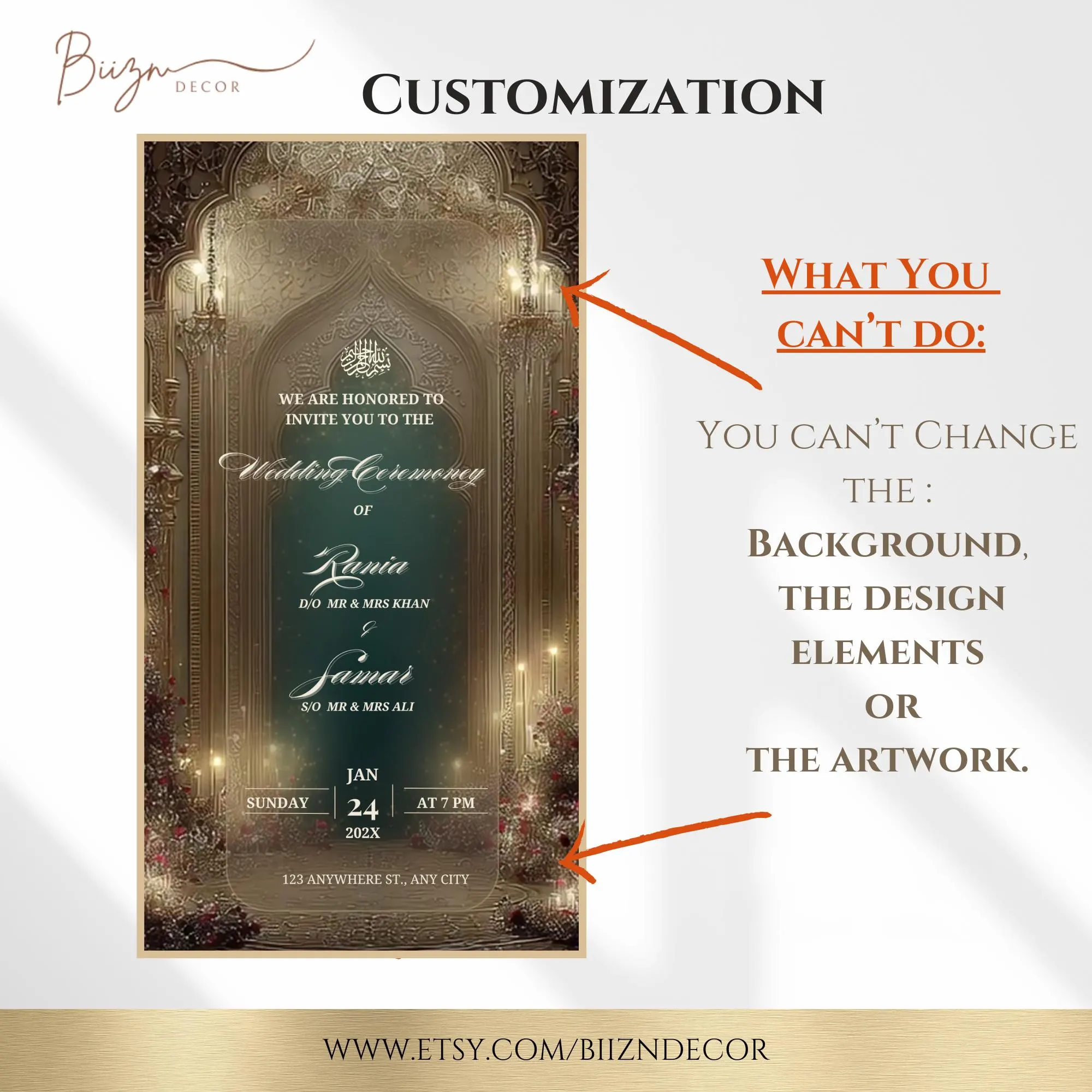 Green & Gold Muslim Wedding Video Invitation: Envelop animation Nikkah, Baraat (Digital Download - image 5