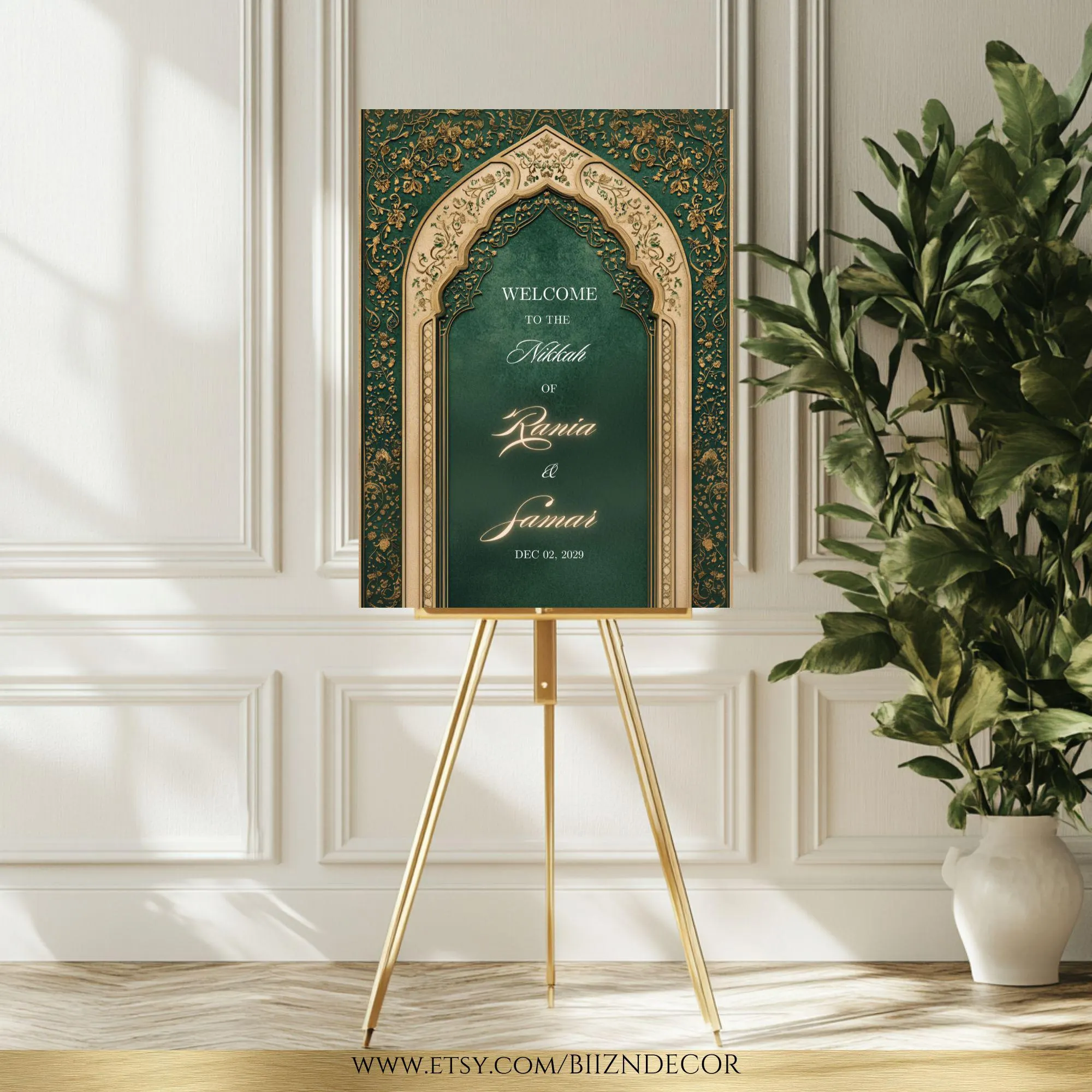 Emerald Green Nikkah Invite: Muslim Wedding Reception Evite (Digital Template, 18x24" & 24x36") - image 5